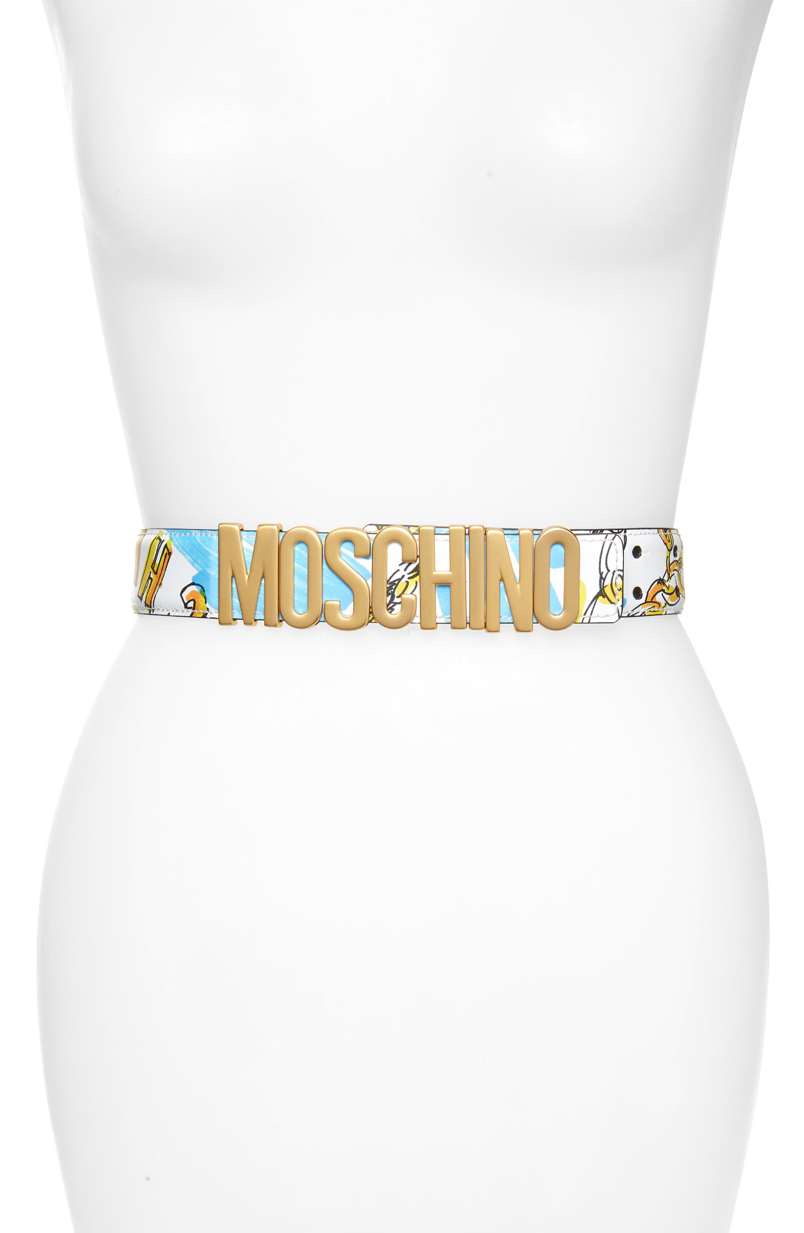 Moschino Chain Scribble Logo Belt, Fantasy Print White