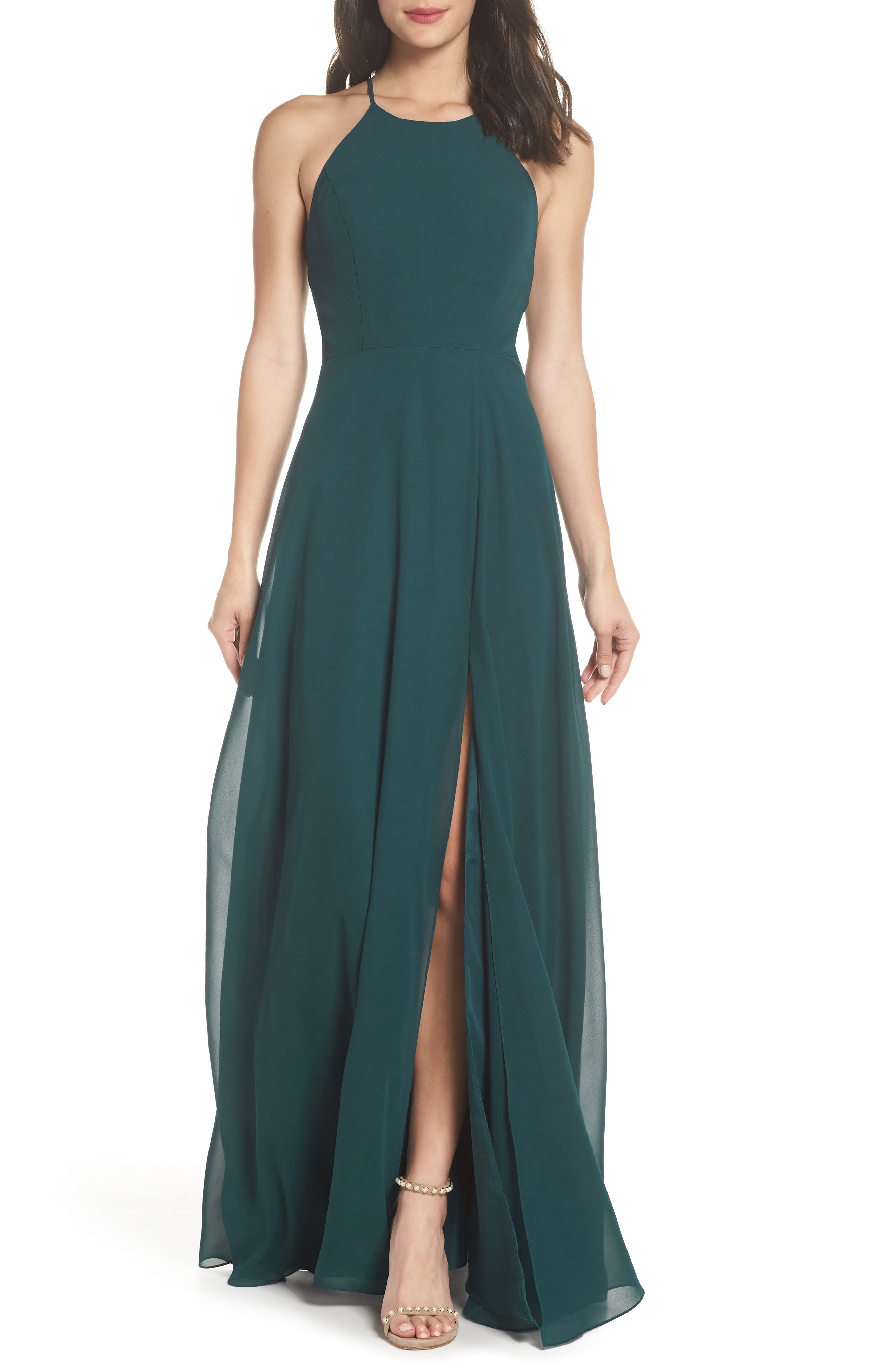 Jenny Yoo Kayla A-Line Halter Gown, Blue/green