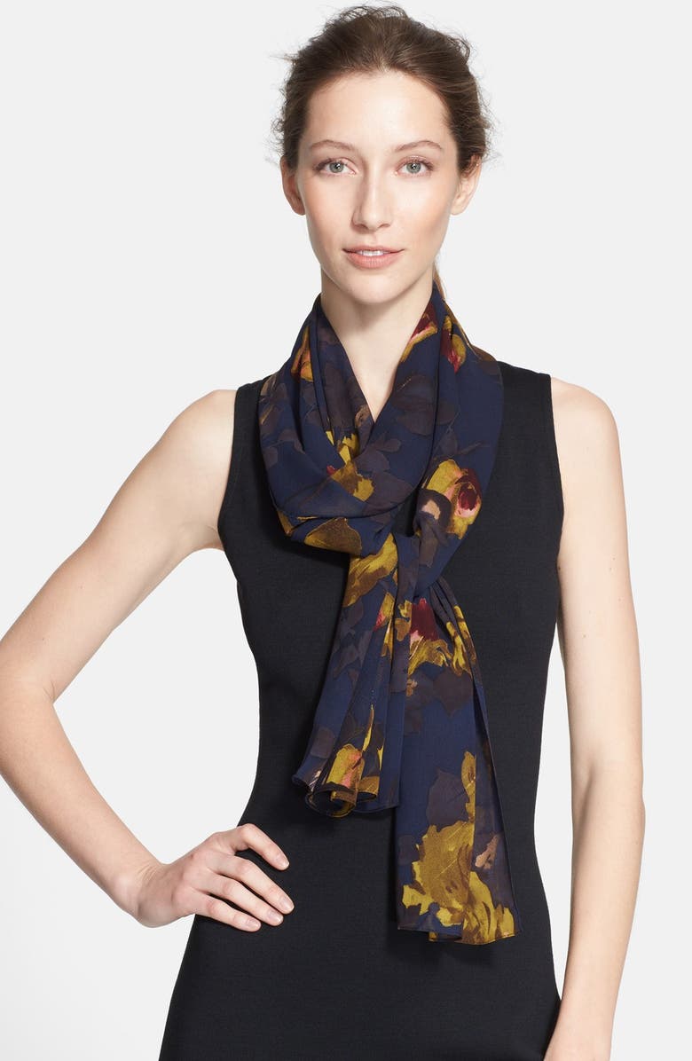 St. John Collection Painted Rose Print Georgette Scarf | Nordstrom