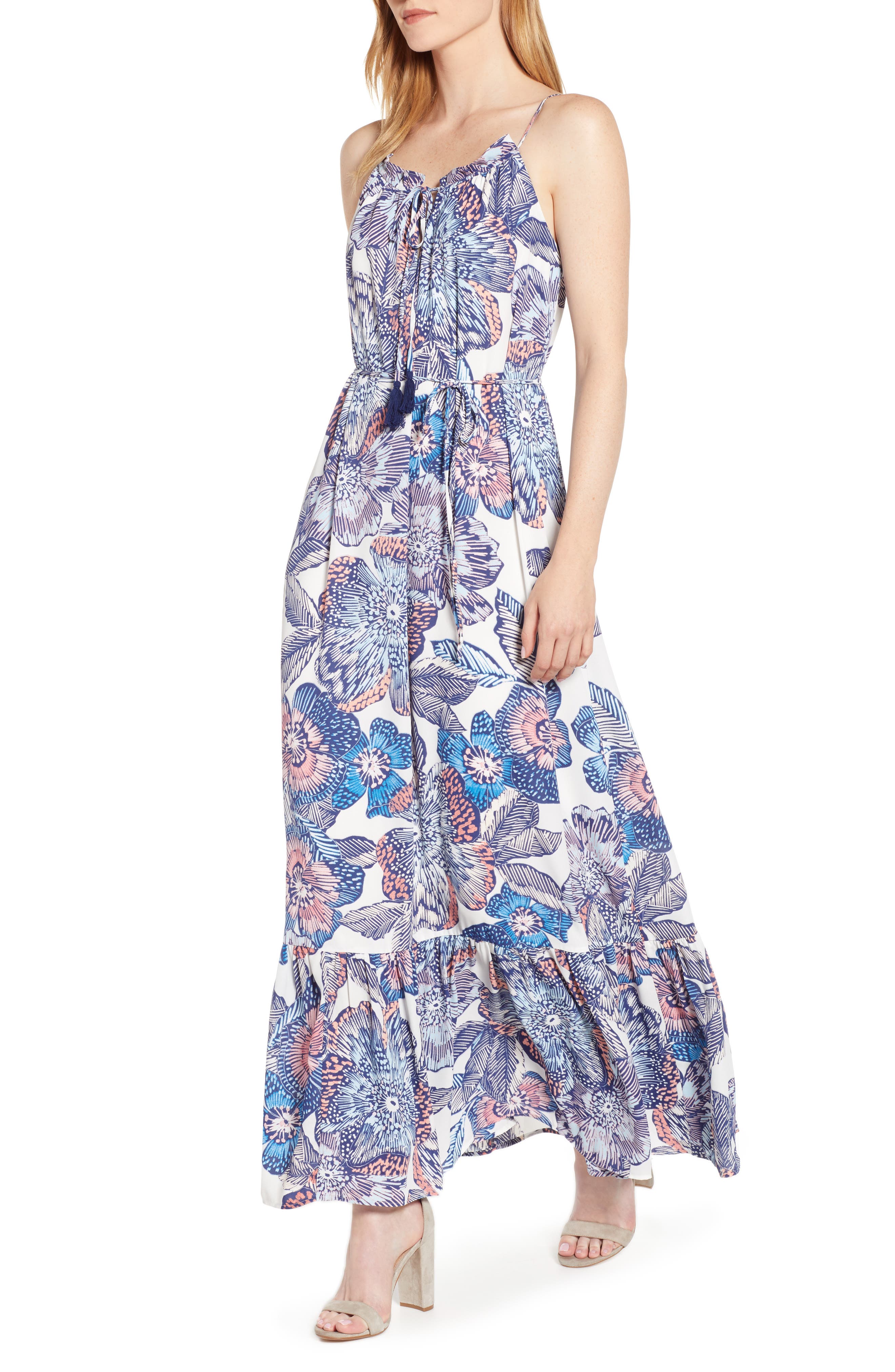 1.state Crystal Flowers Print Maxi Dress, White