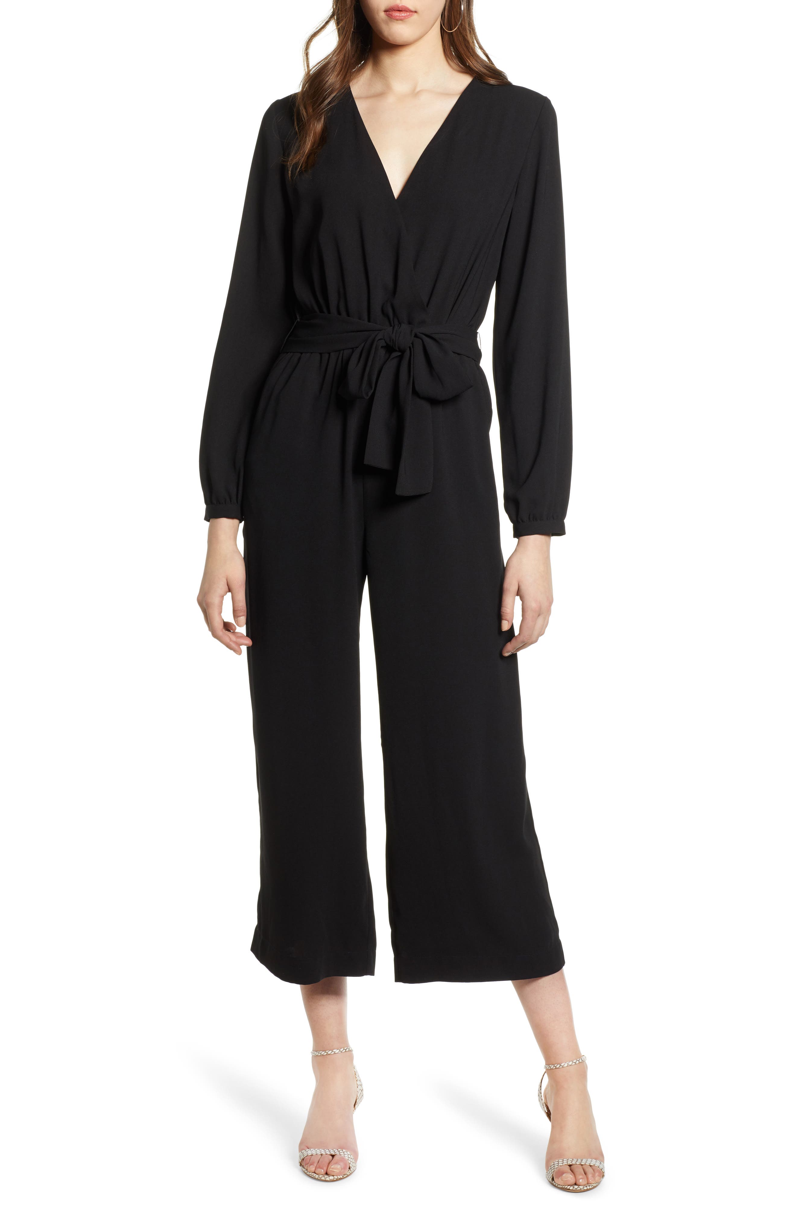 Petite Halogen Tie Waist Jumpsuit, Black