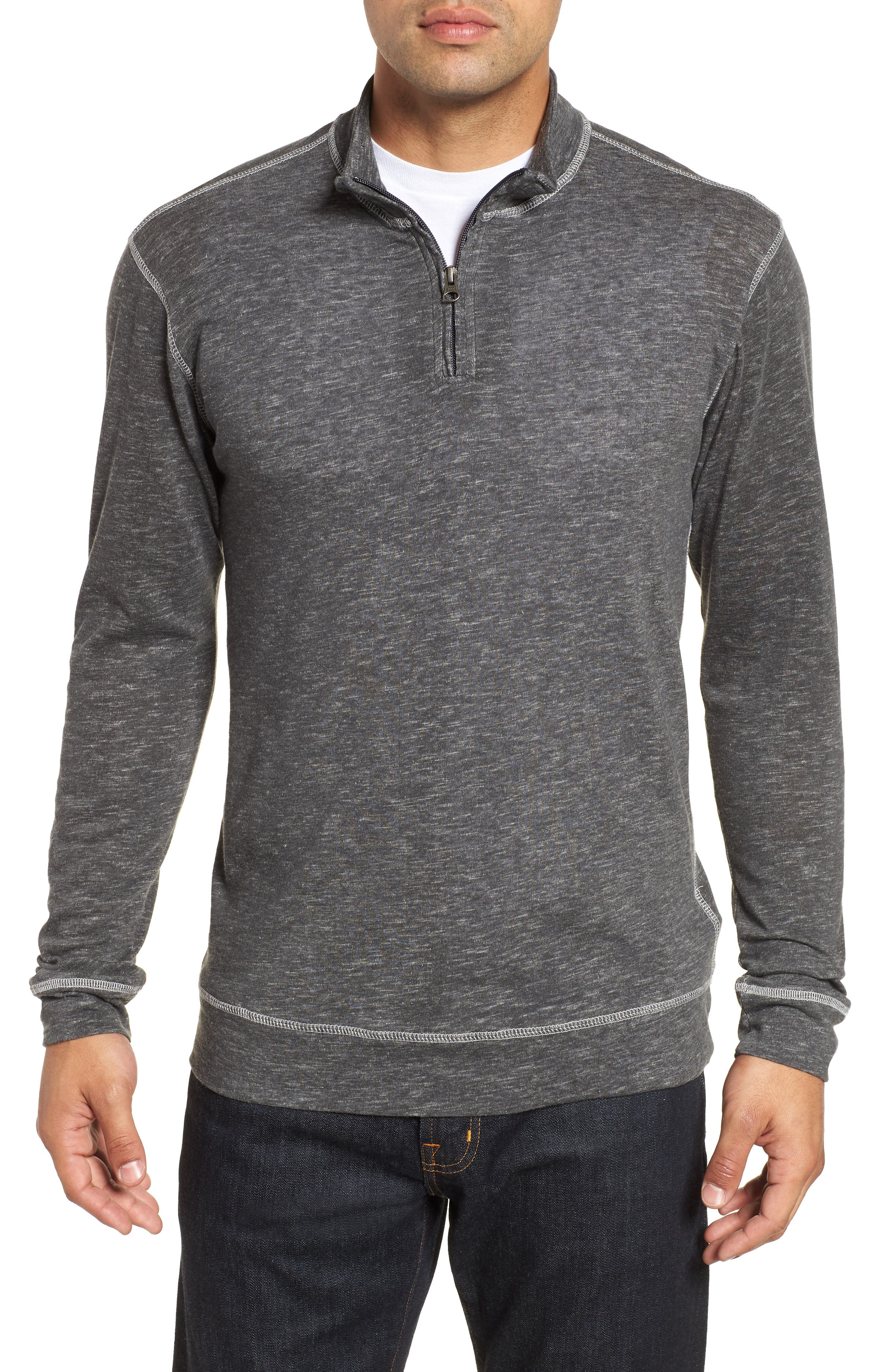 Vintage 1946 Space Dyed Quarter-Zip Shirt, Black
