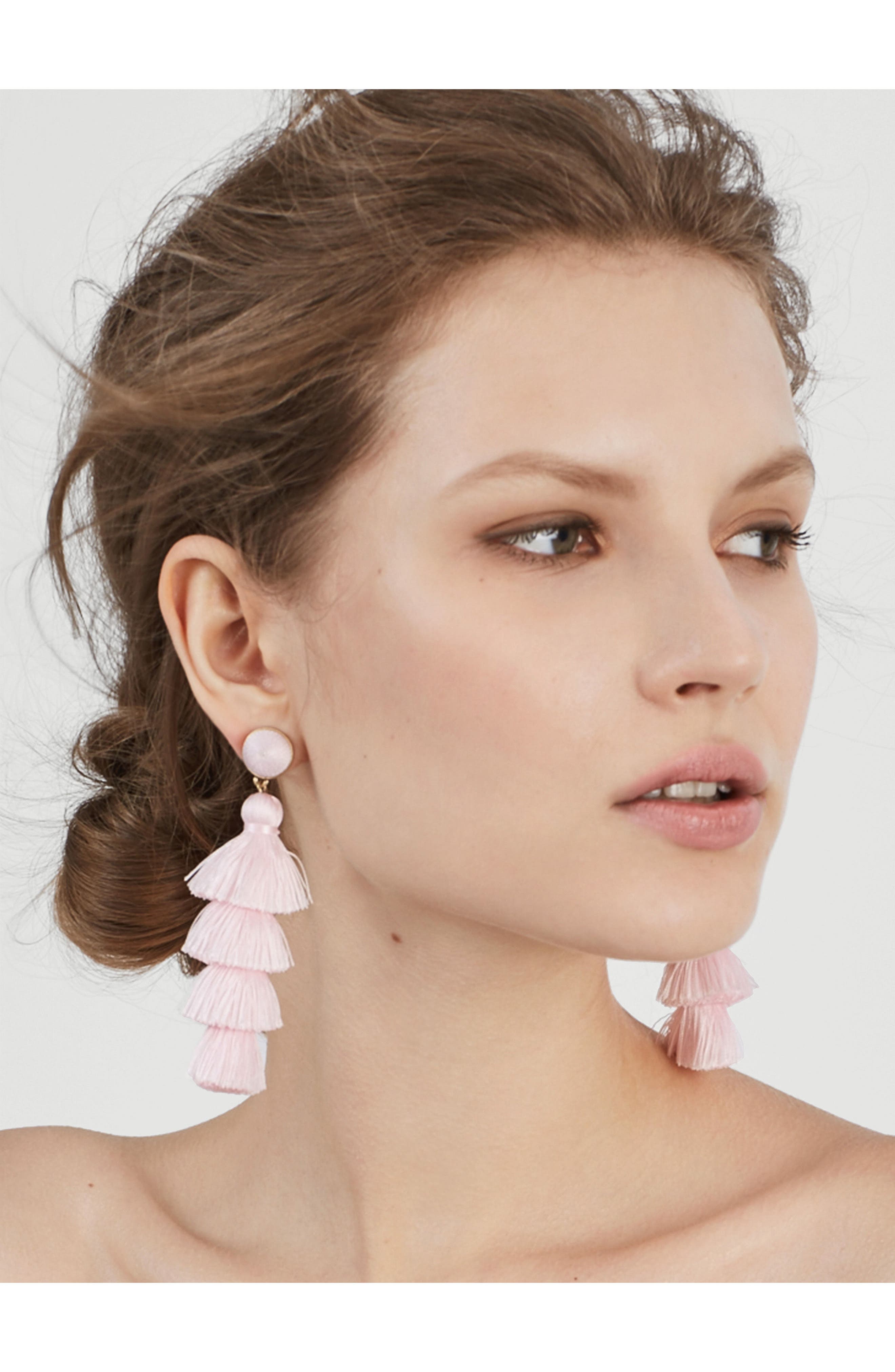 Gabriela Tassel Fringe Earrings,
 Alternate,
 color, LIGHT PINK