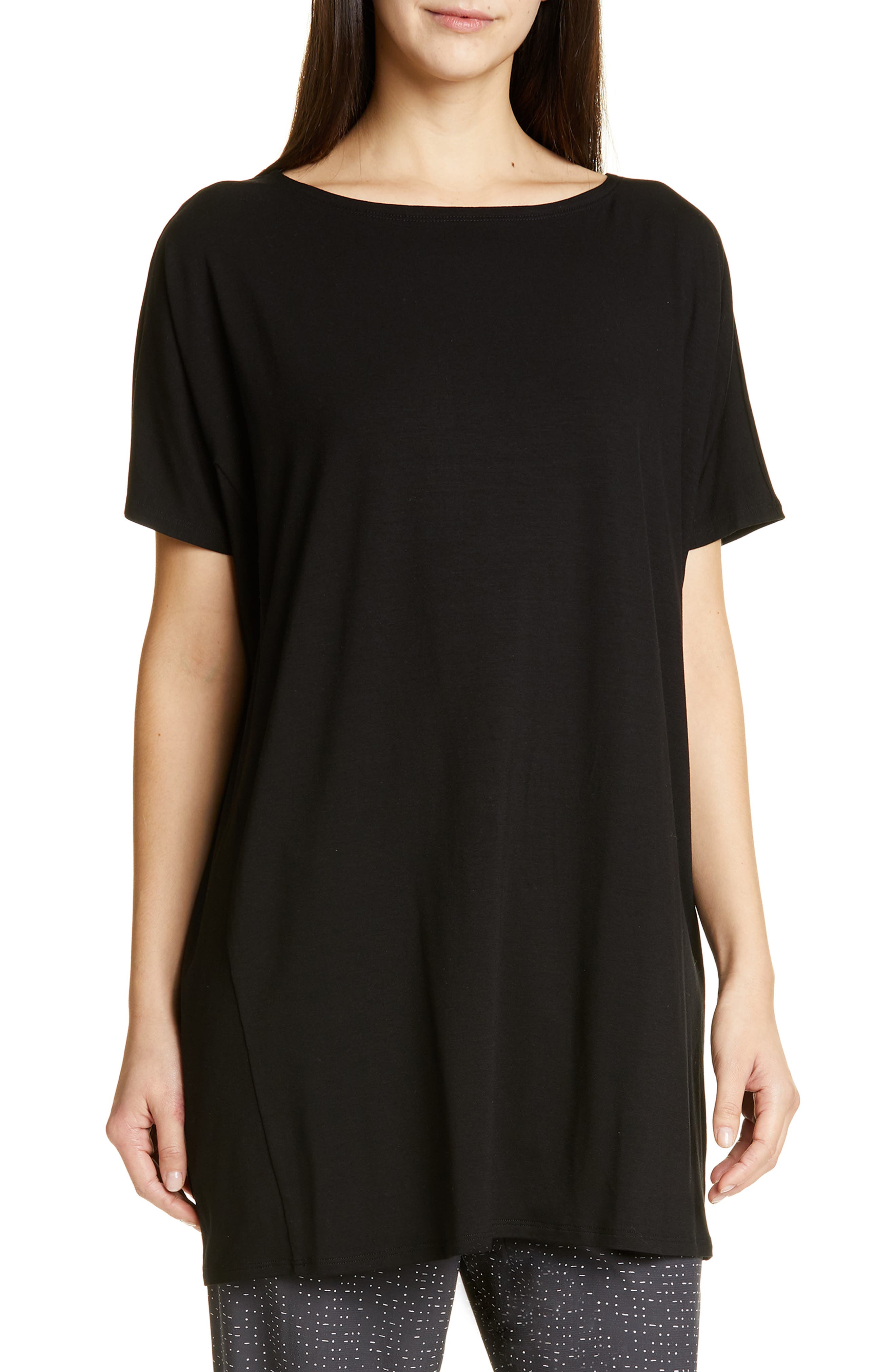 Eileen Fisher Stretch Tencel Lyocell Knit Tunic, Black