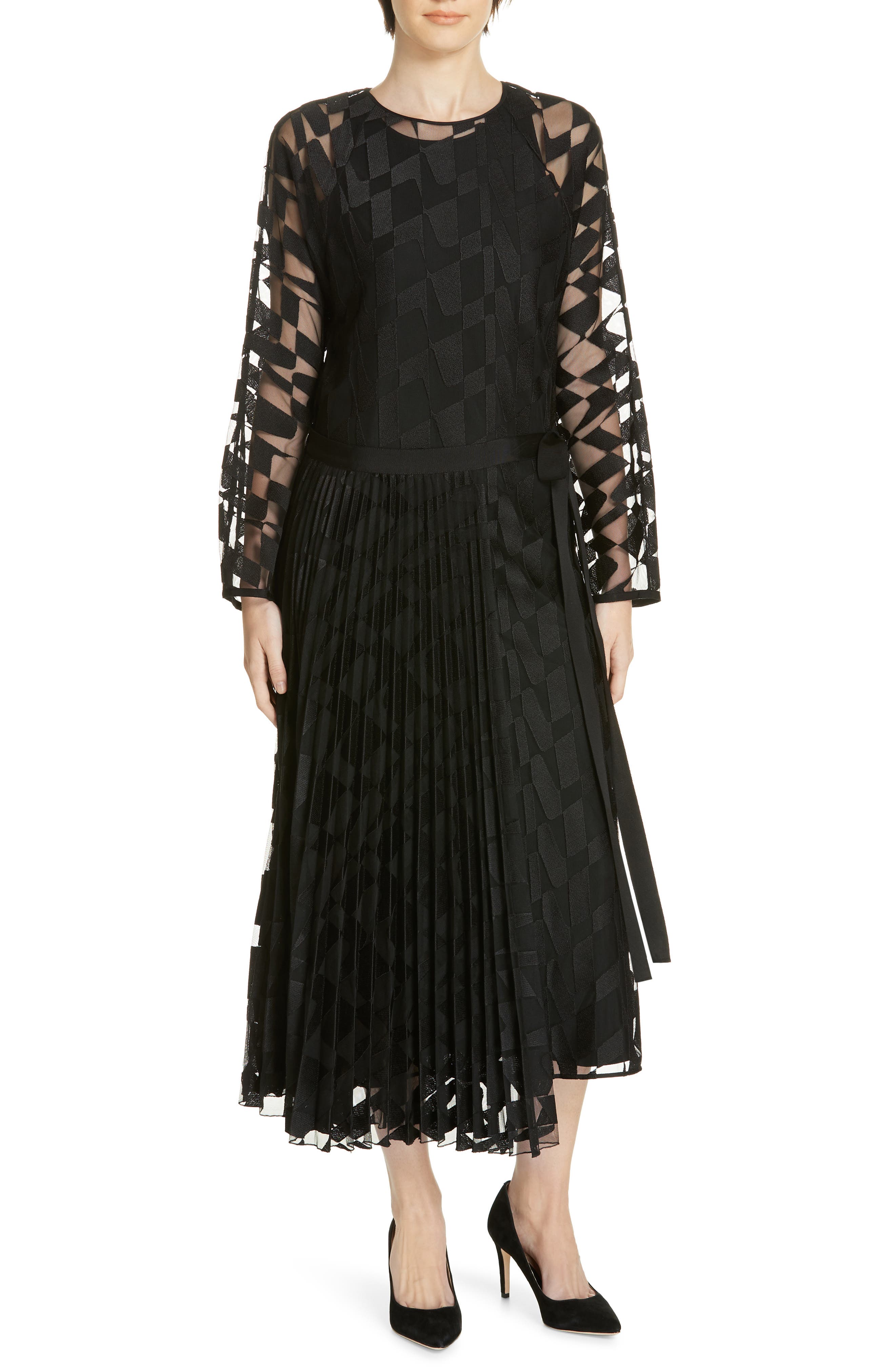 Boss Dalace Pleat & Geo Print Midi Dress