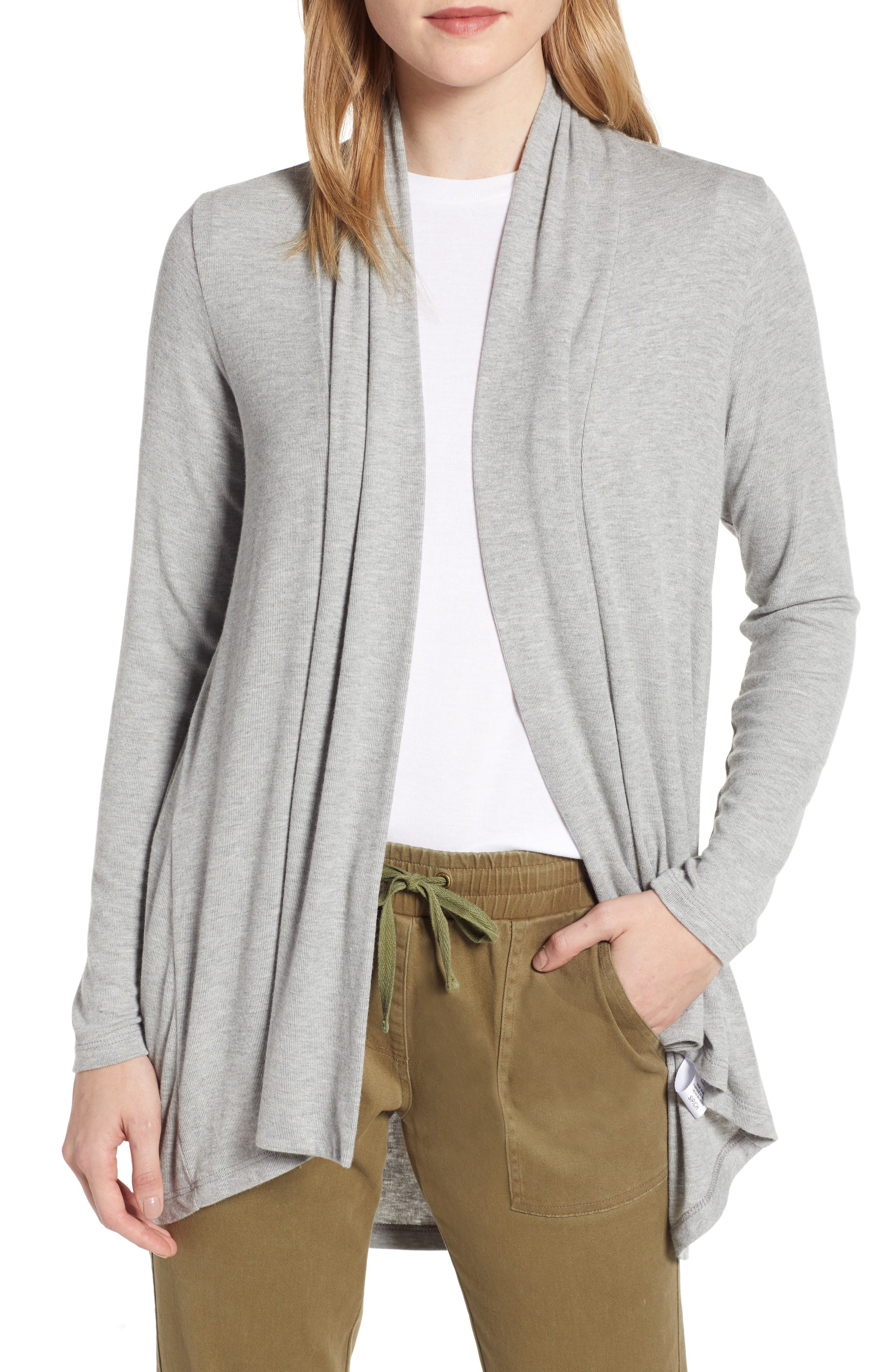Bobeau High/low Jersey Cardigan, Grey