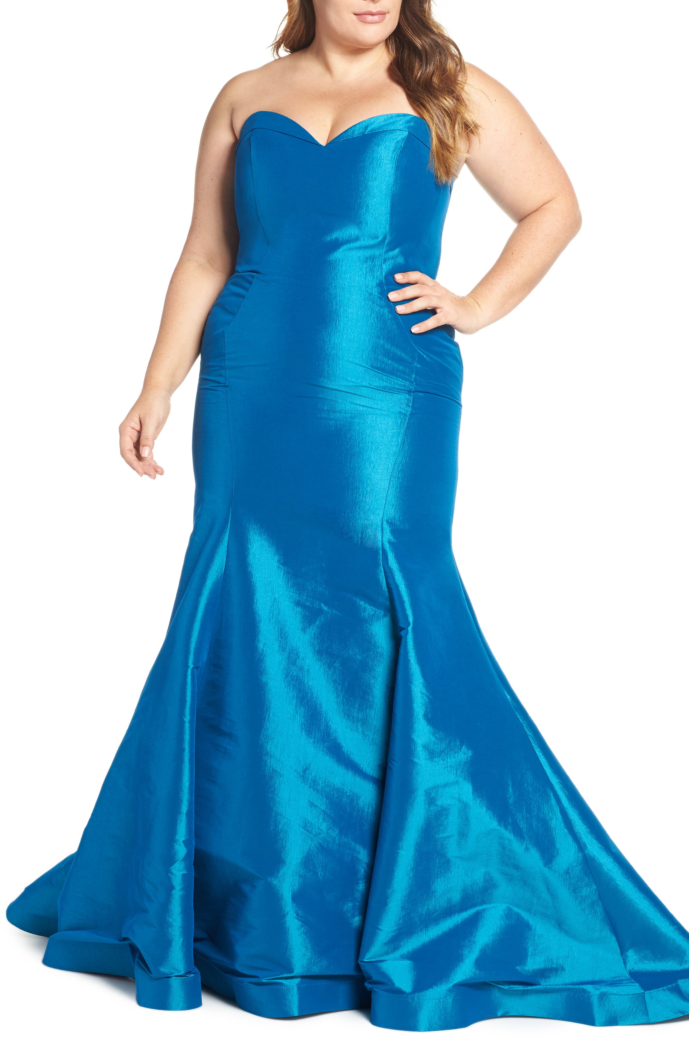 Plus Size MAC Duggal Bustier Mermaid Gown, Blue