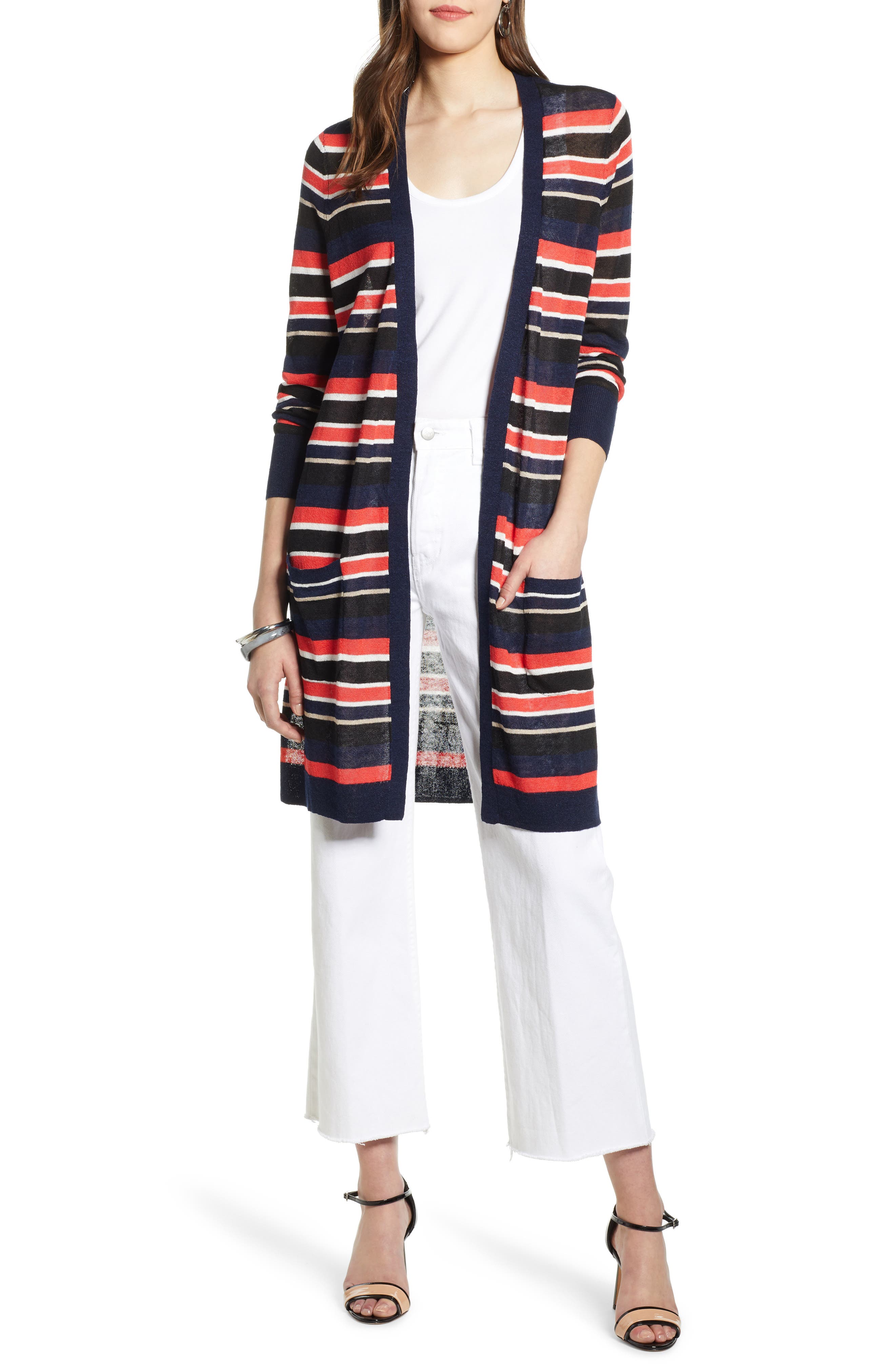 Petite Halogen Long Linen Blend Cardigan, Black