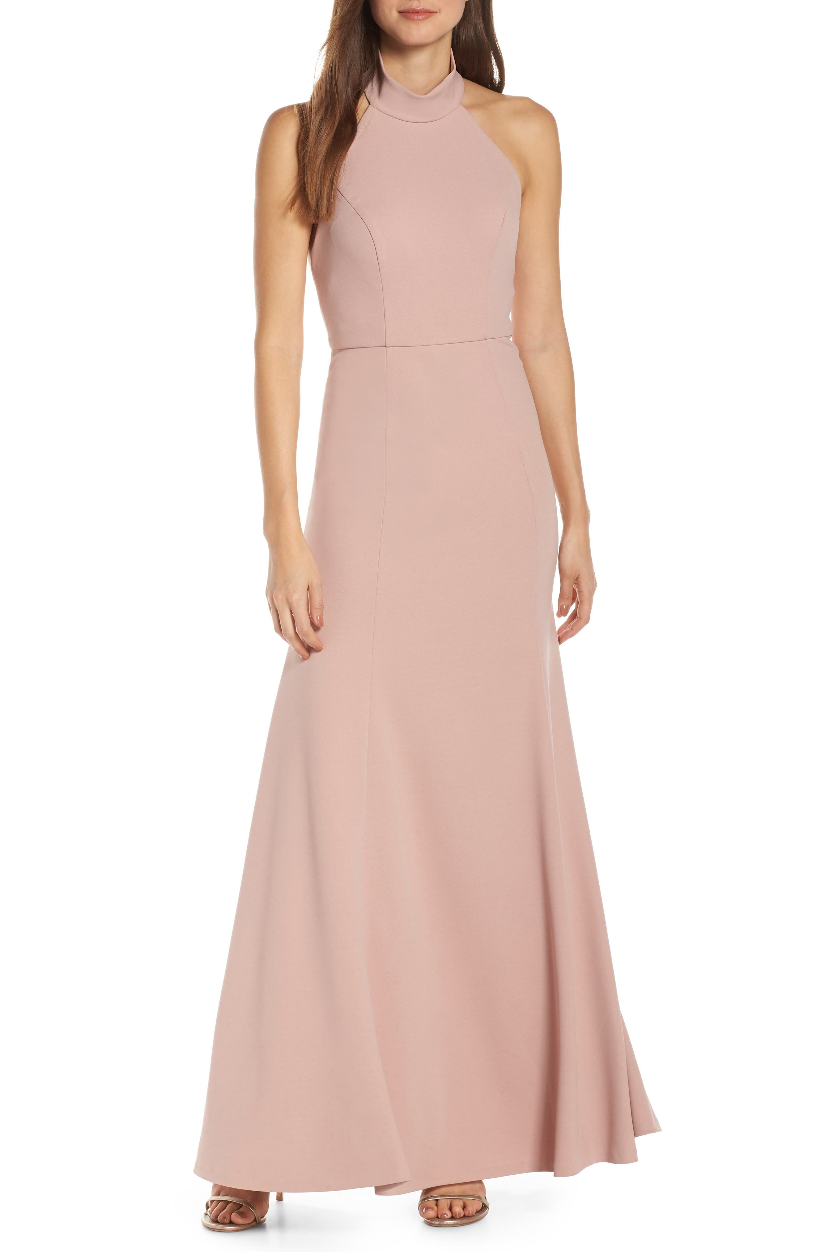 Jenny Yoo Petra Halter Crepe Evening Dress, Red