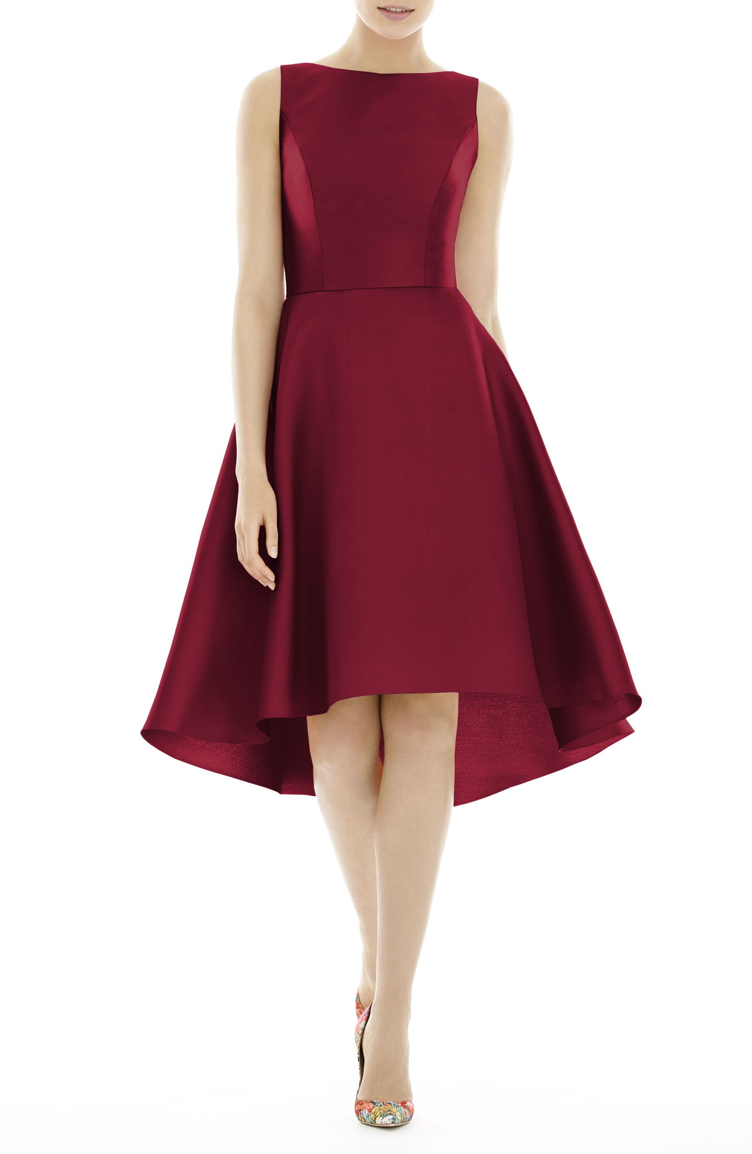 Alfred Sung High/low Satin Twill Cocktail Dress, Burgundy