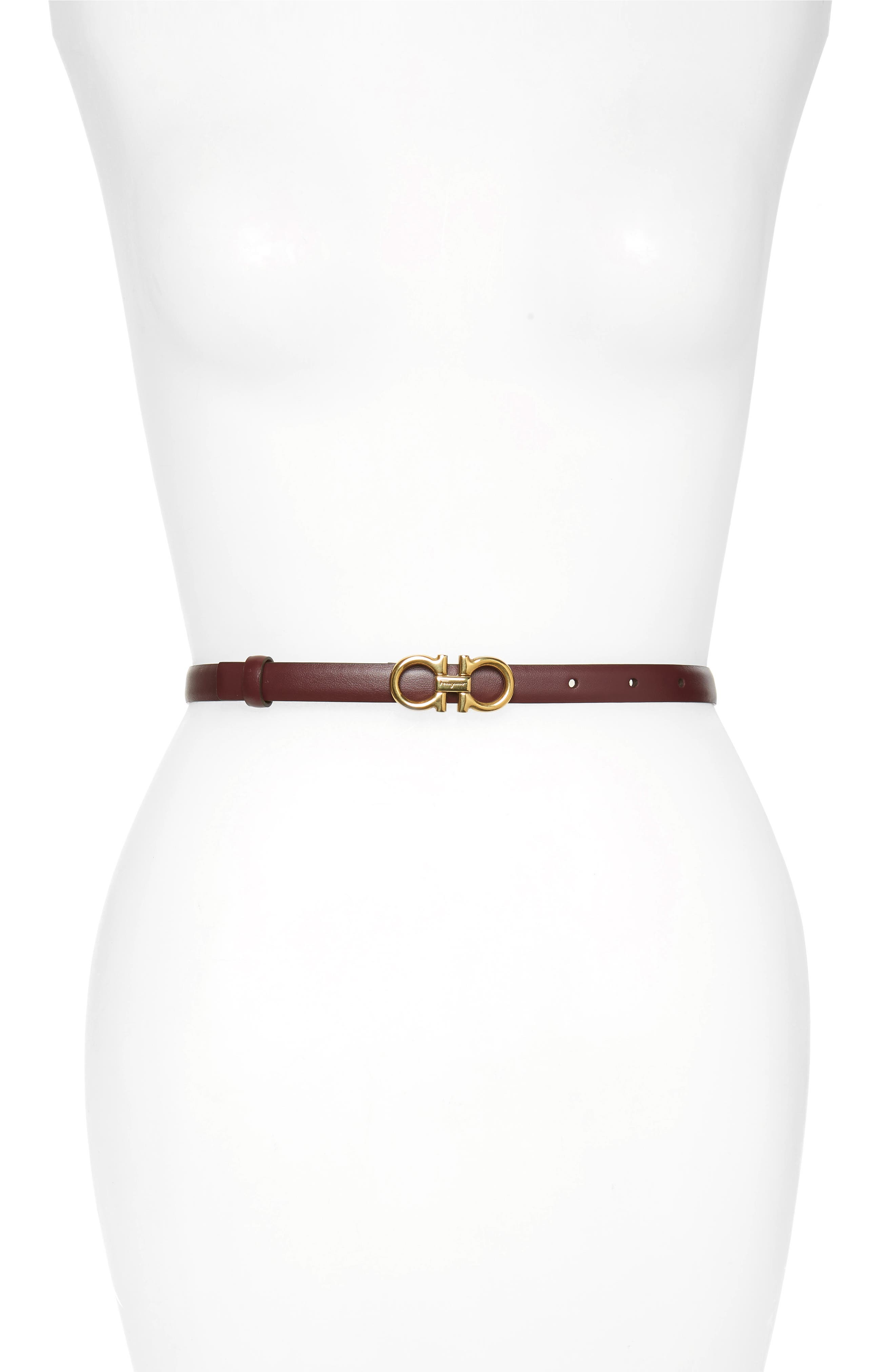 Salvatore Ferragamo X-Small New Gancini Leather Belt, Wine
