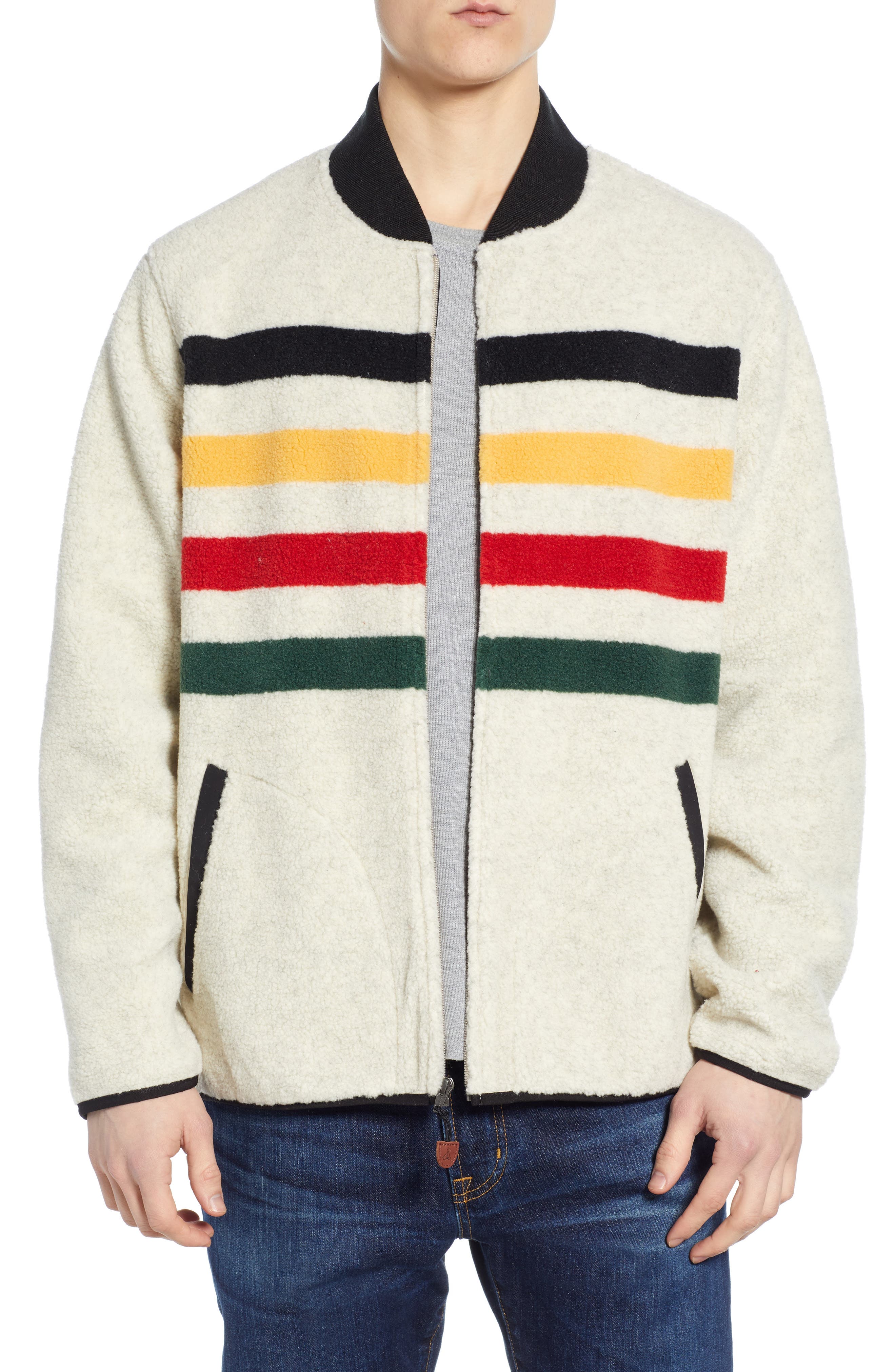 Pendleton Glacier Stripe Fleece Bomber Jacket, White