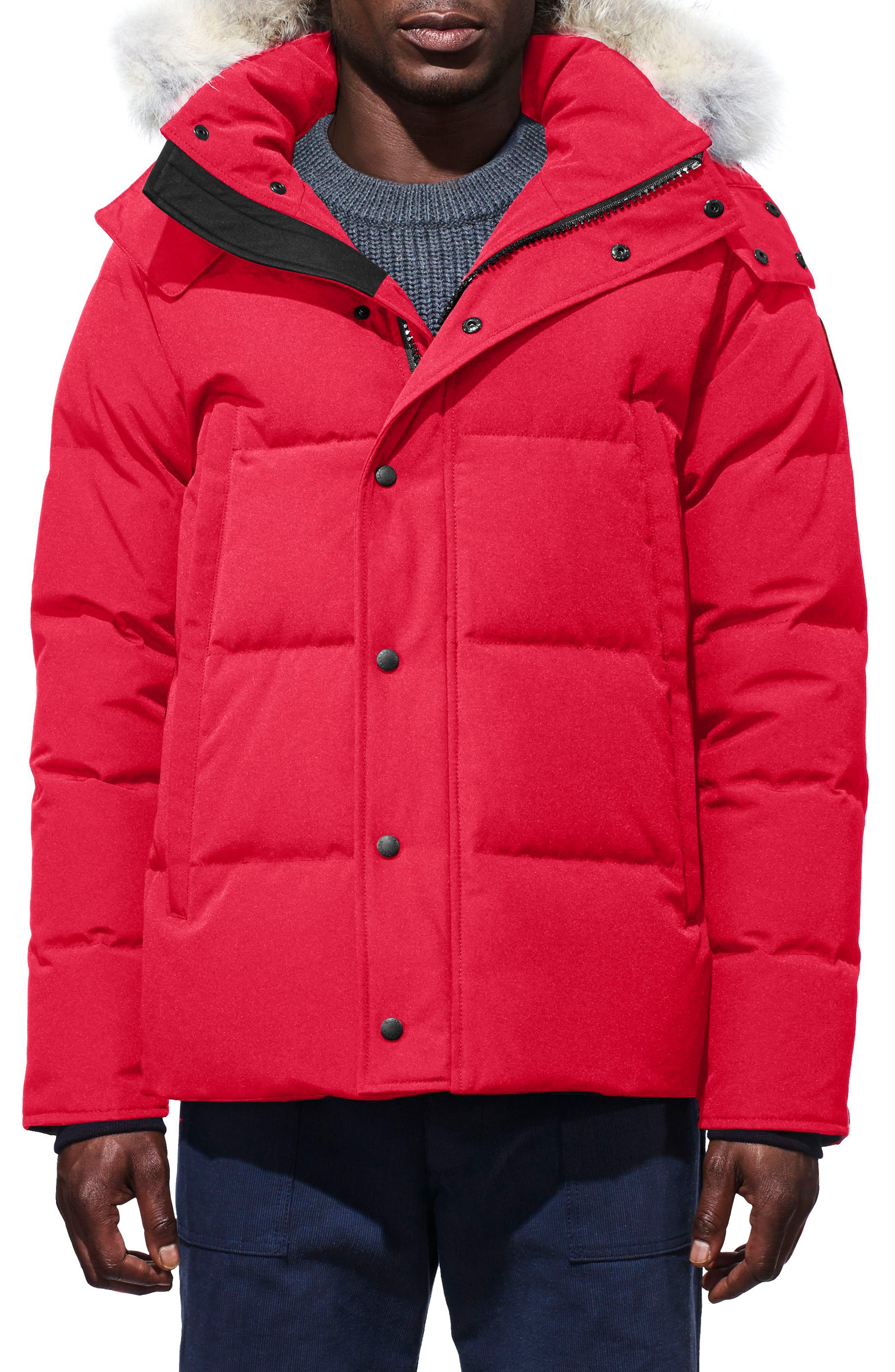 Canada Goose Wyndham Slim Fit Genuine Coyote Fur Trim Down Jacket, Red