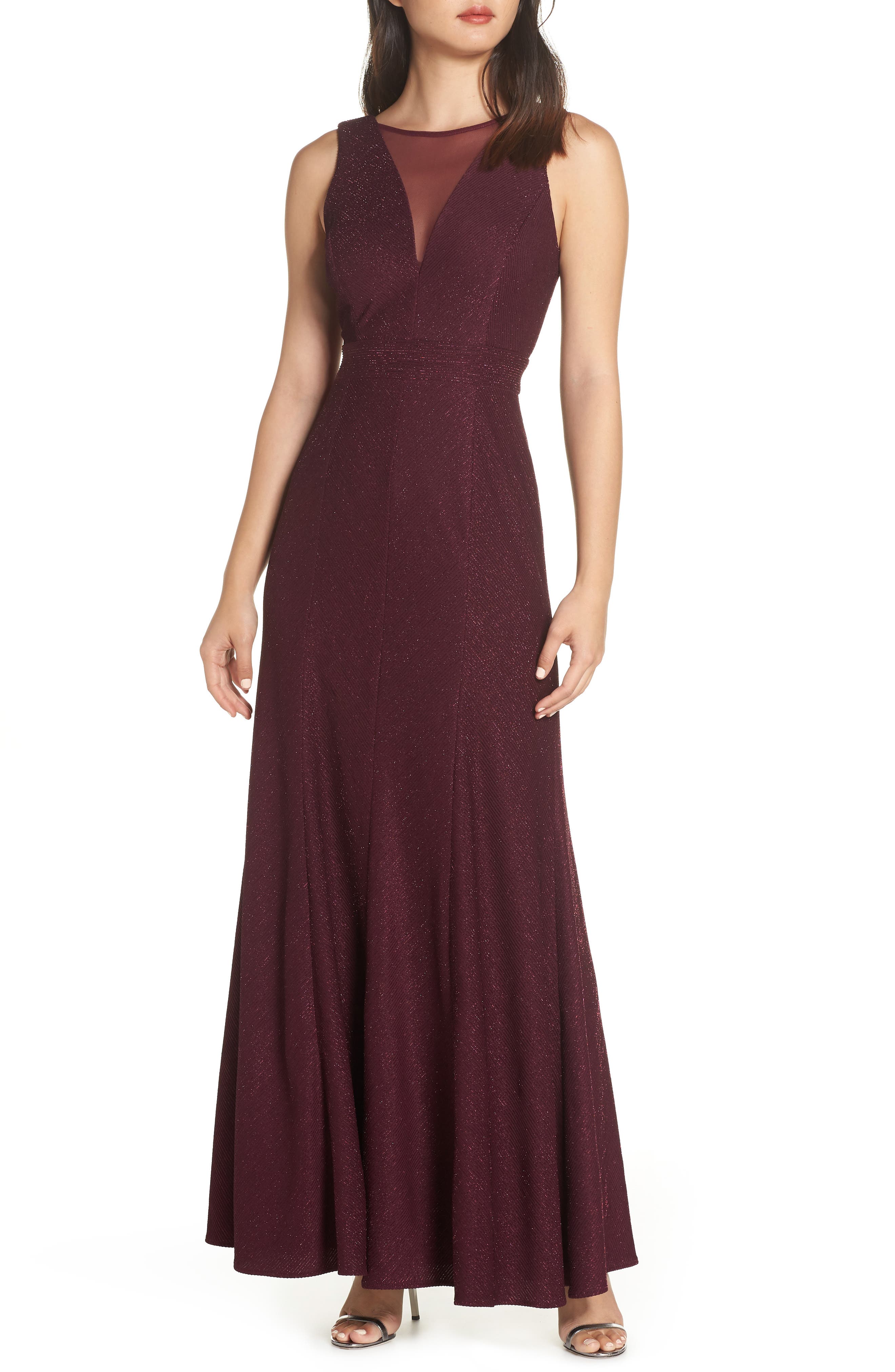 Morgan & Co. Metallic Ribbed Trumpet Gown, Red