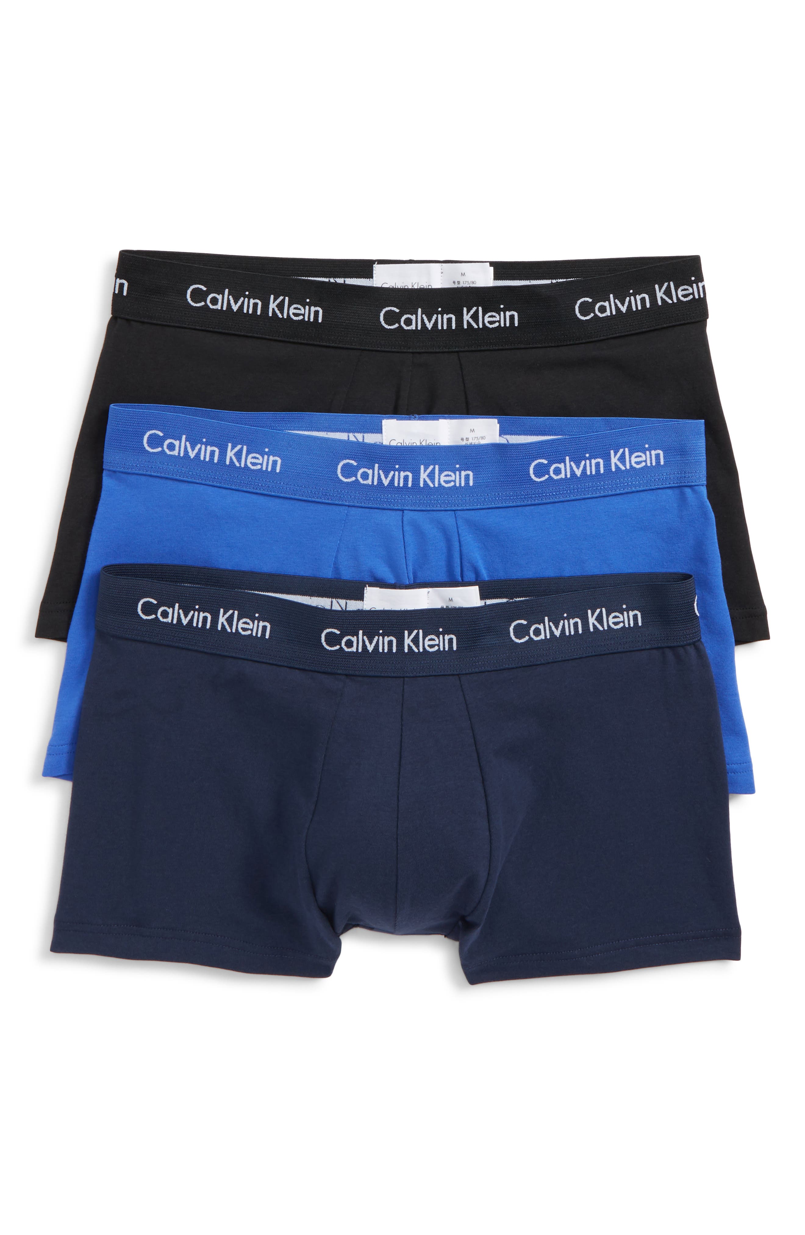 UPC 011531179905 product image for Men's Calvin Klein 3-Pack Stretch Cotton Low Rise Trunks, Size Small - Blue | upcitemdb.com