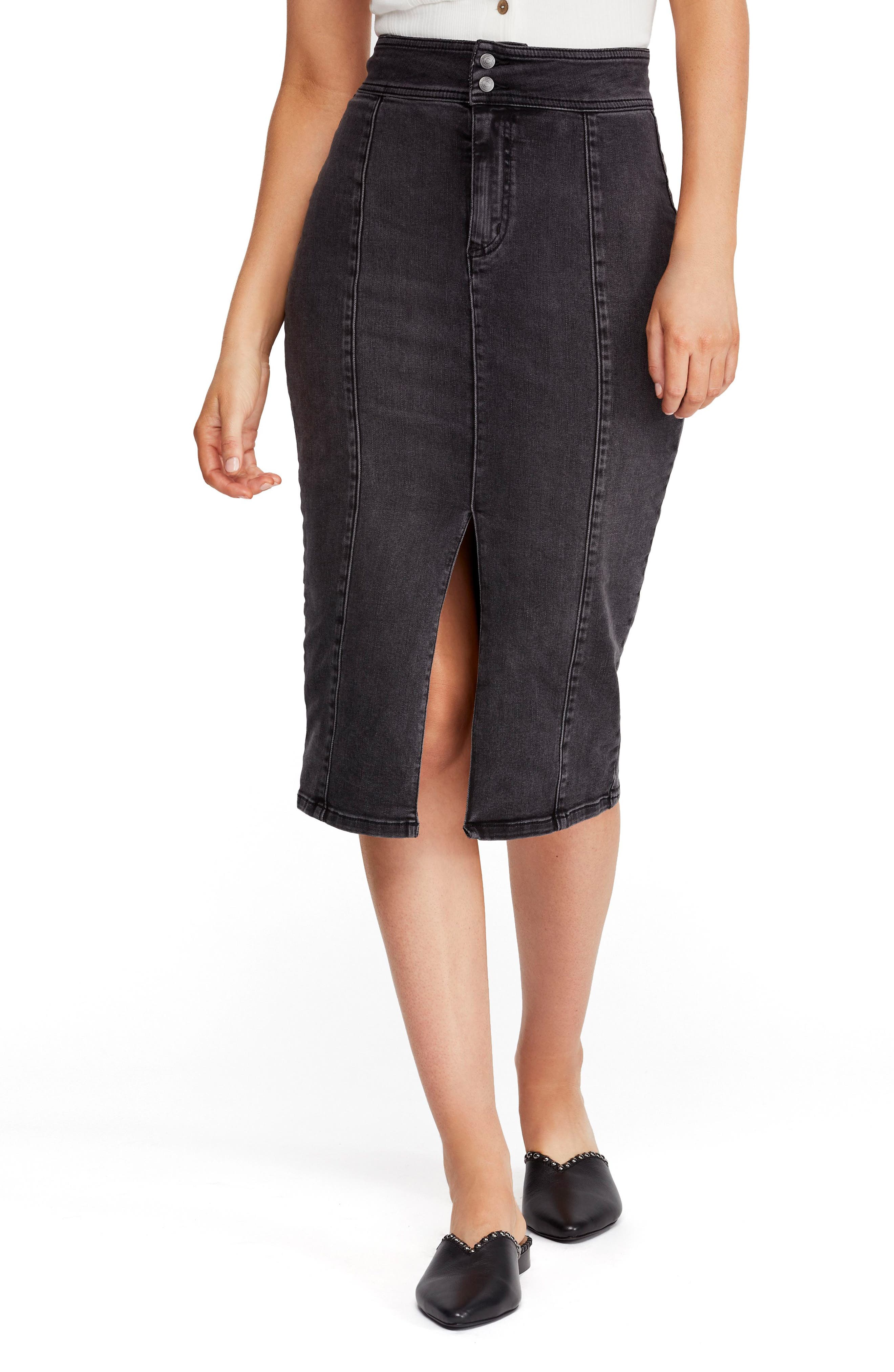 Free People Maddie Denim Midi Skirt, Black