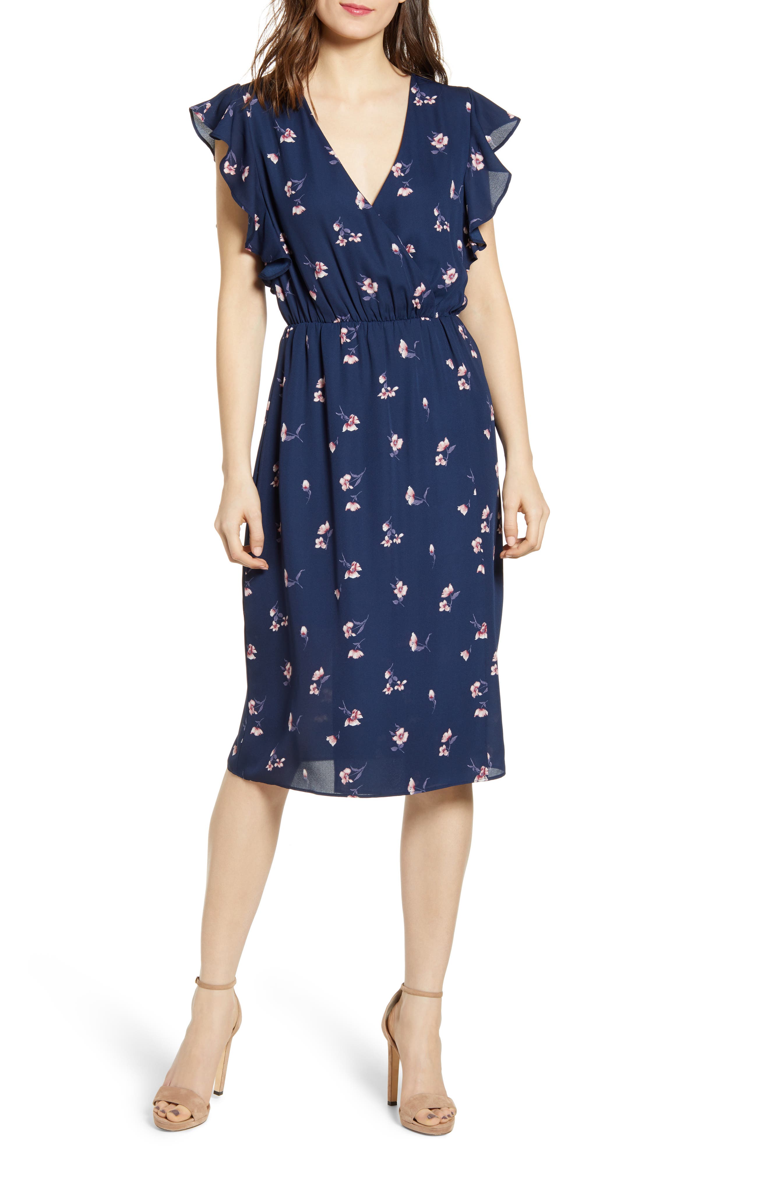 Socialite Floral Print Midi Dress, Blue