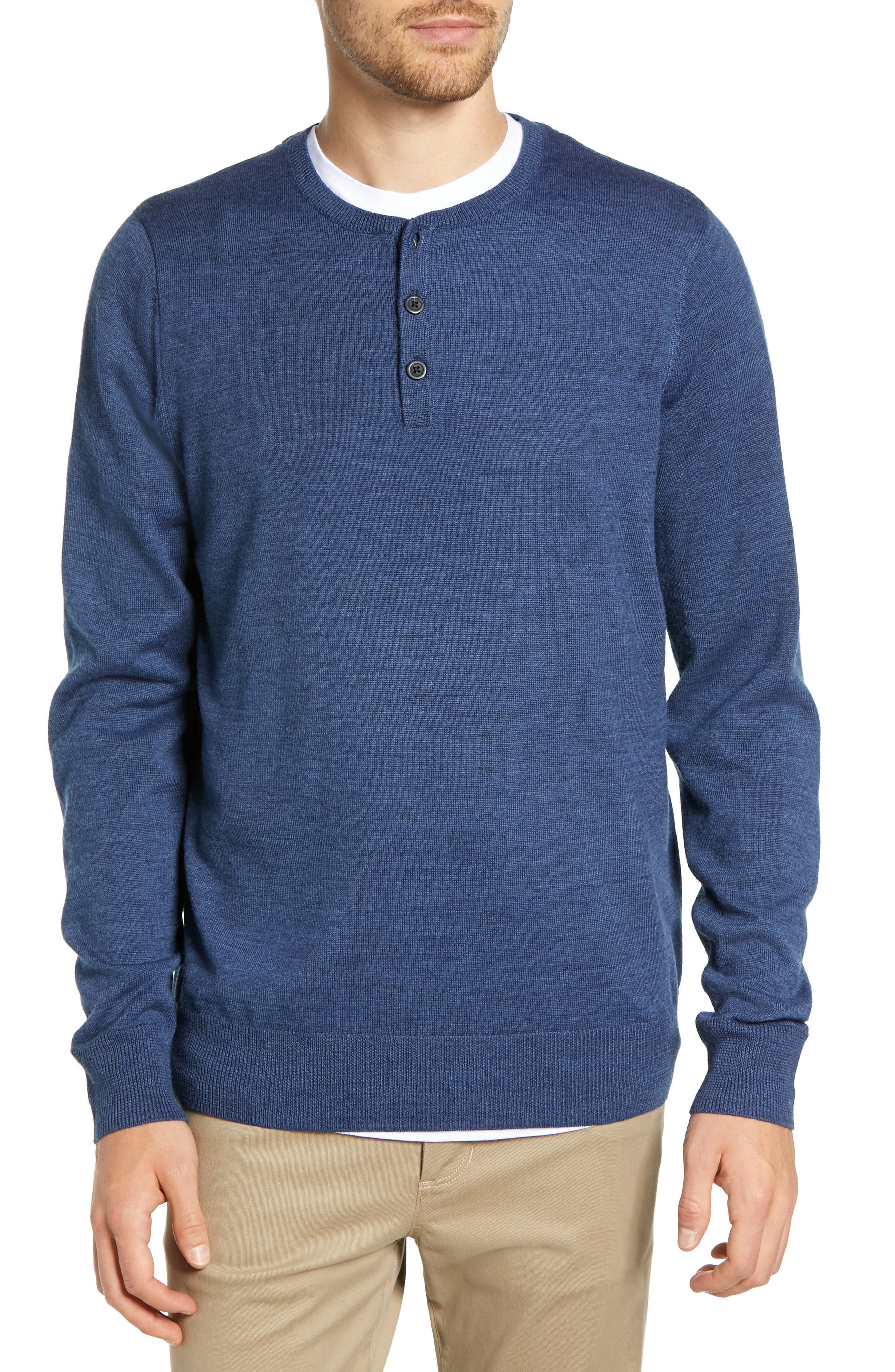 Nordstrom Shop Regular Fit Wool Blend Henley Sweater, Blue
