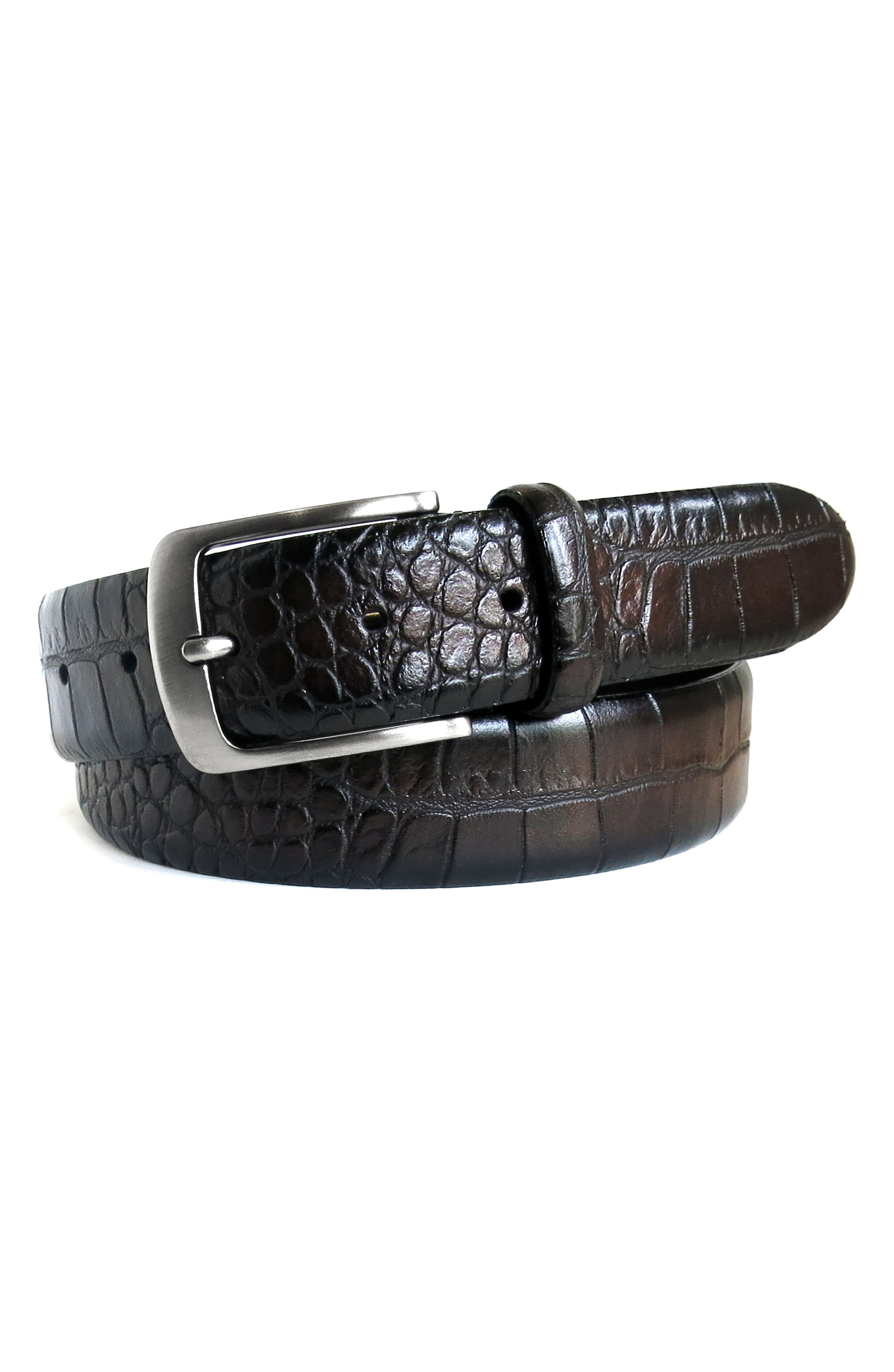 Boconi Croc Embossed Leather Belt, Espresso