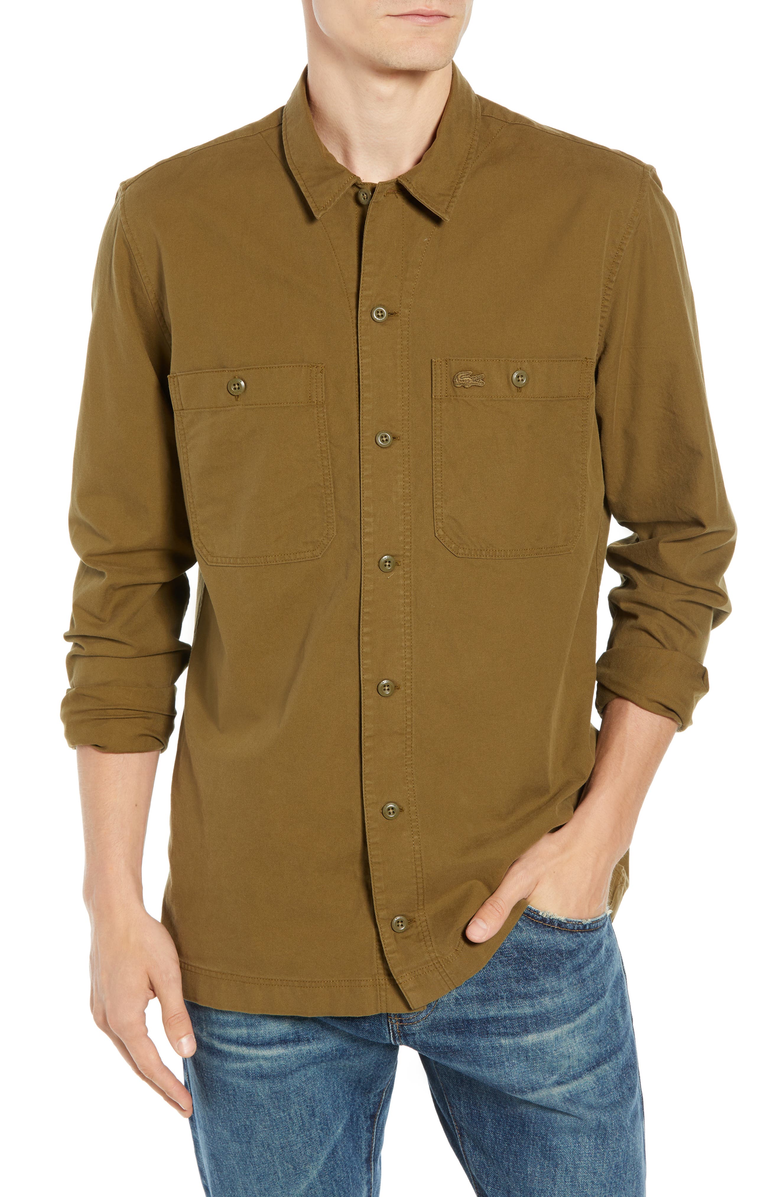 Lacoste Regular Fit Lightweight Cotton Flannel Shirt, Brown