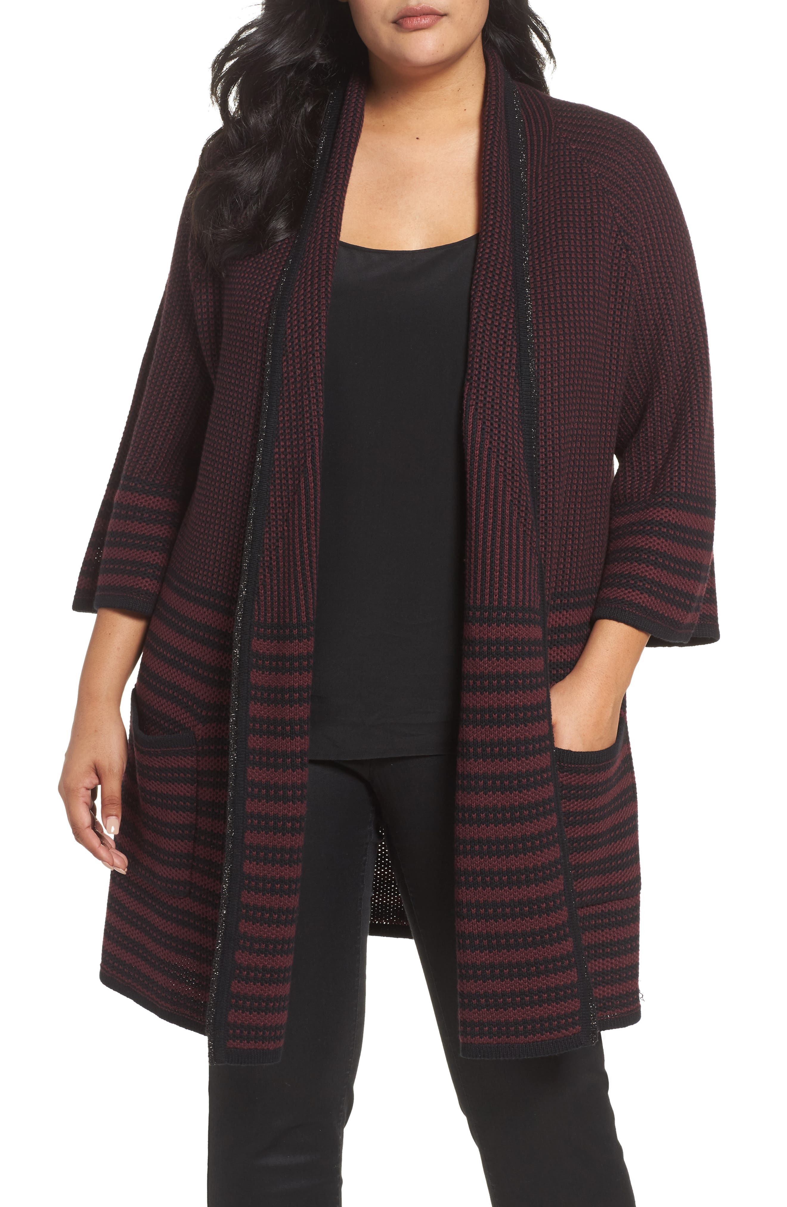 Plus Size Foxcroft Penelope Stripe Cardigan, Red