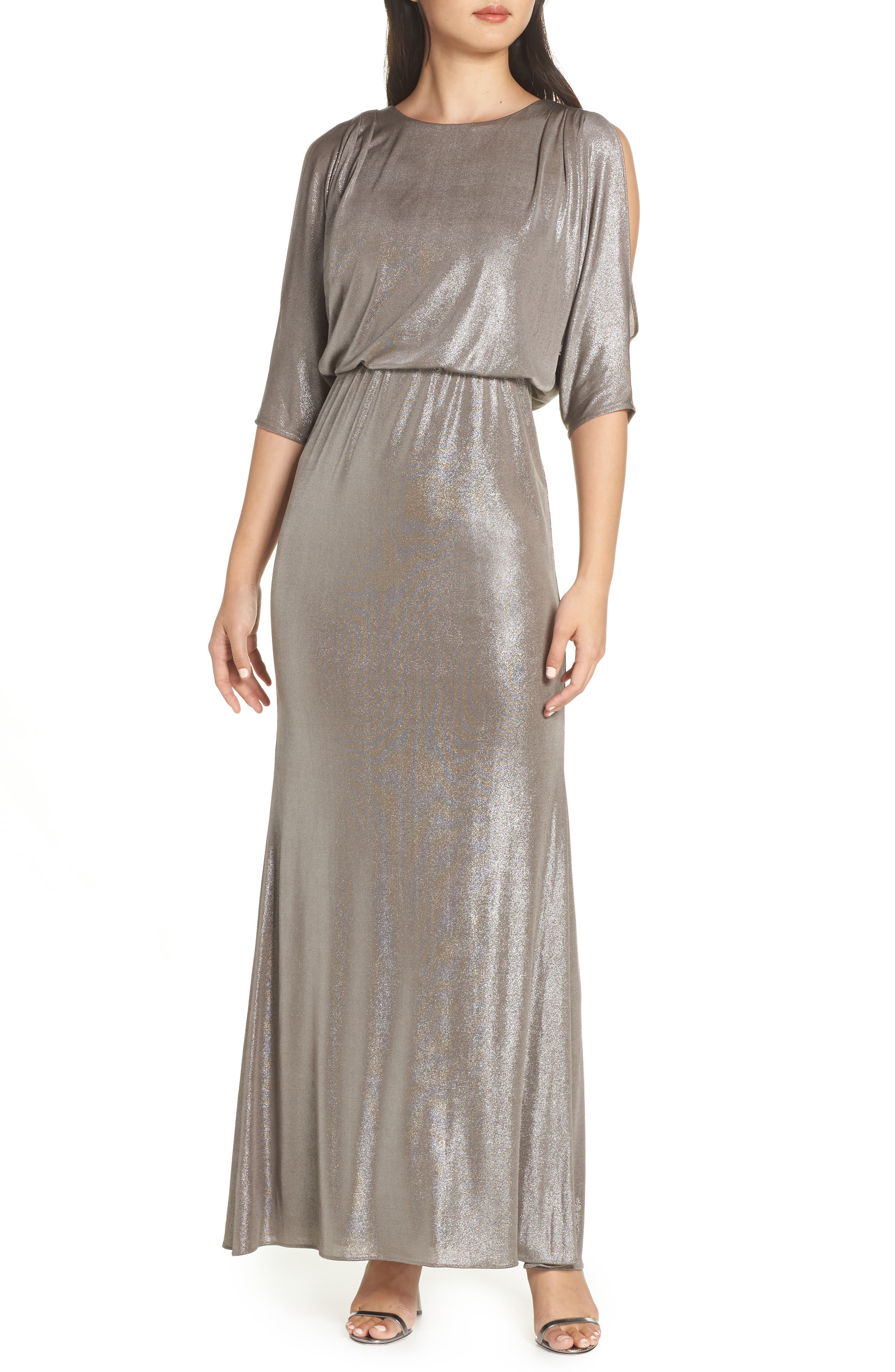 Adrianna Papell Foiled Jersey Gown, Metallic