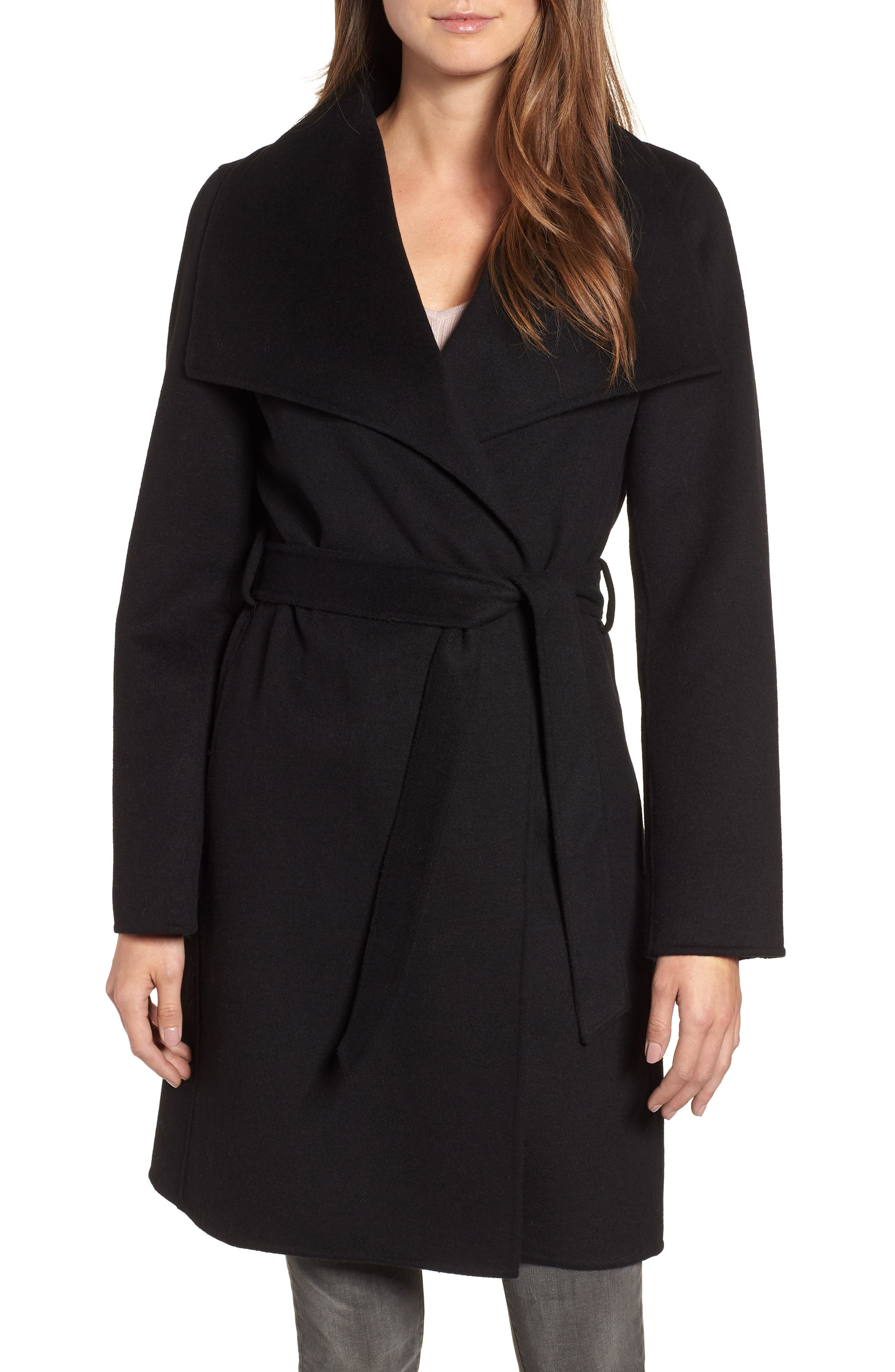 Ellie Double Face Wool Blend Wrap Coat,                         Main,                         color, BLACK