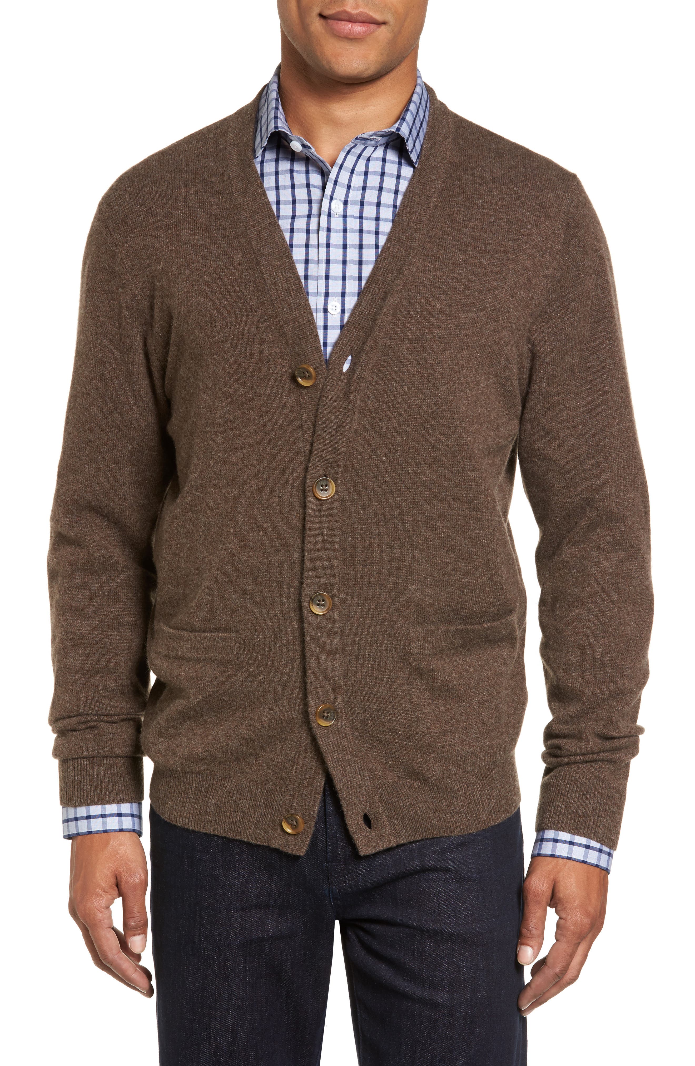 Nordstrom Shop Cashmere Button Front Cardigan, Brown