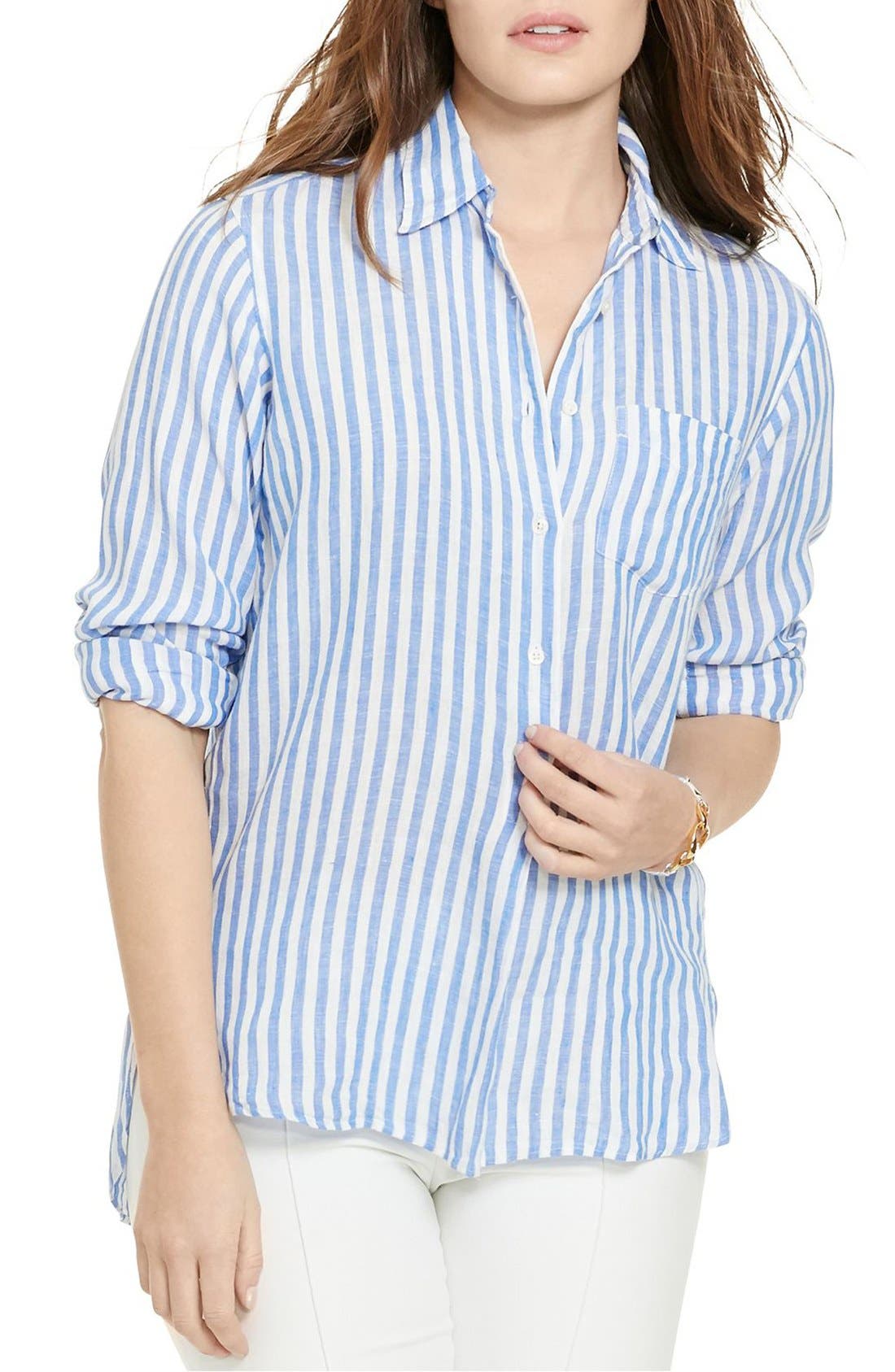 Lauren Ralph Lauren Stripe Linen Shirt (Plus Size) Nordstrom
