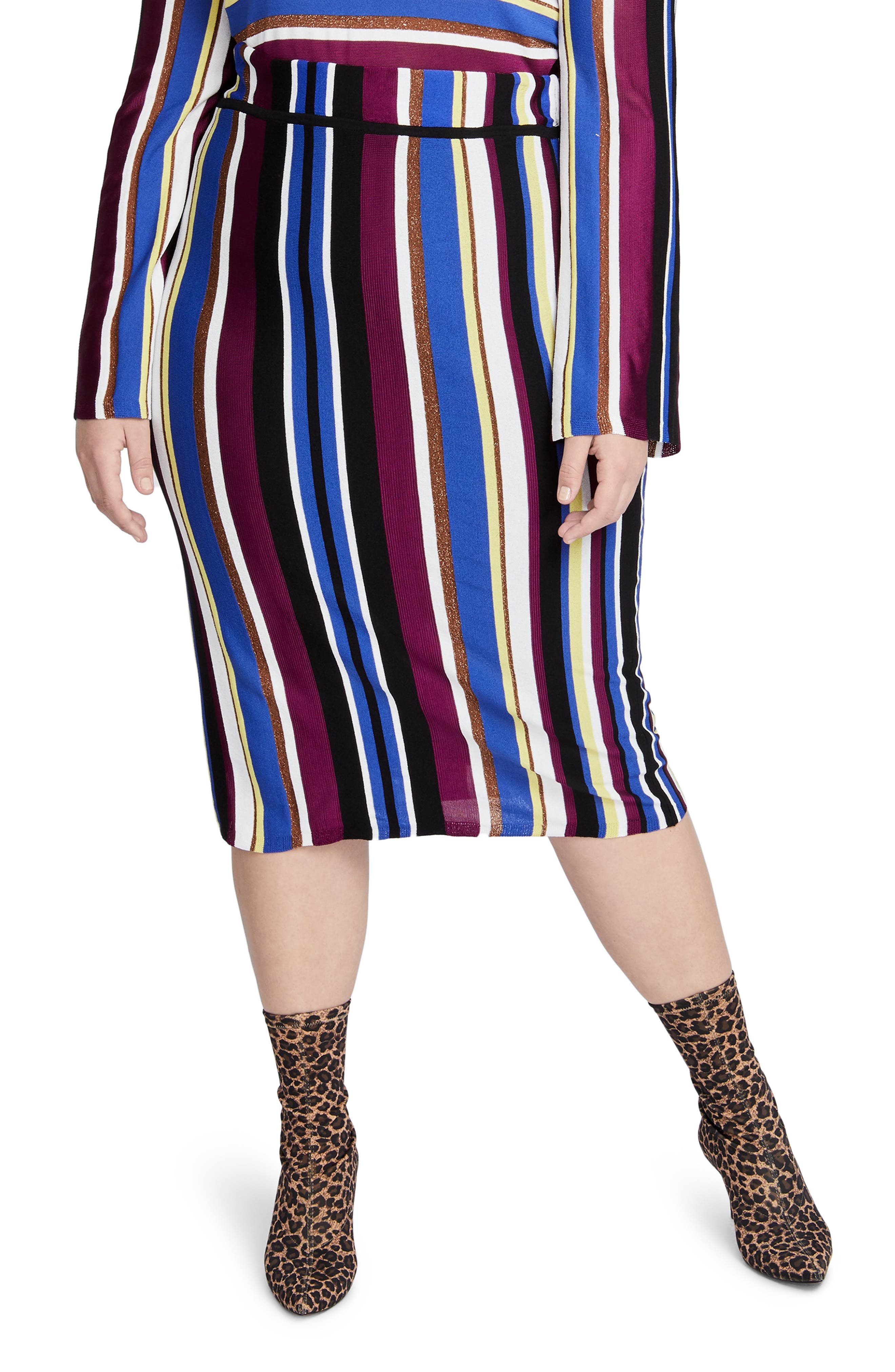 Plus Size Rachel Rachel Roy Metallic Stripe Pencil Skirt, Purple
