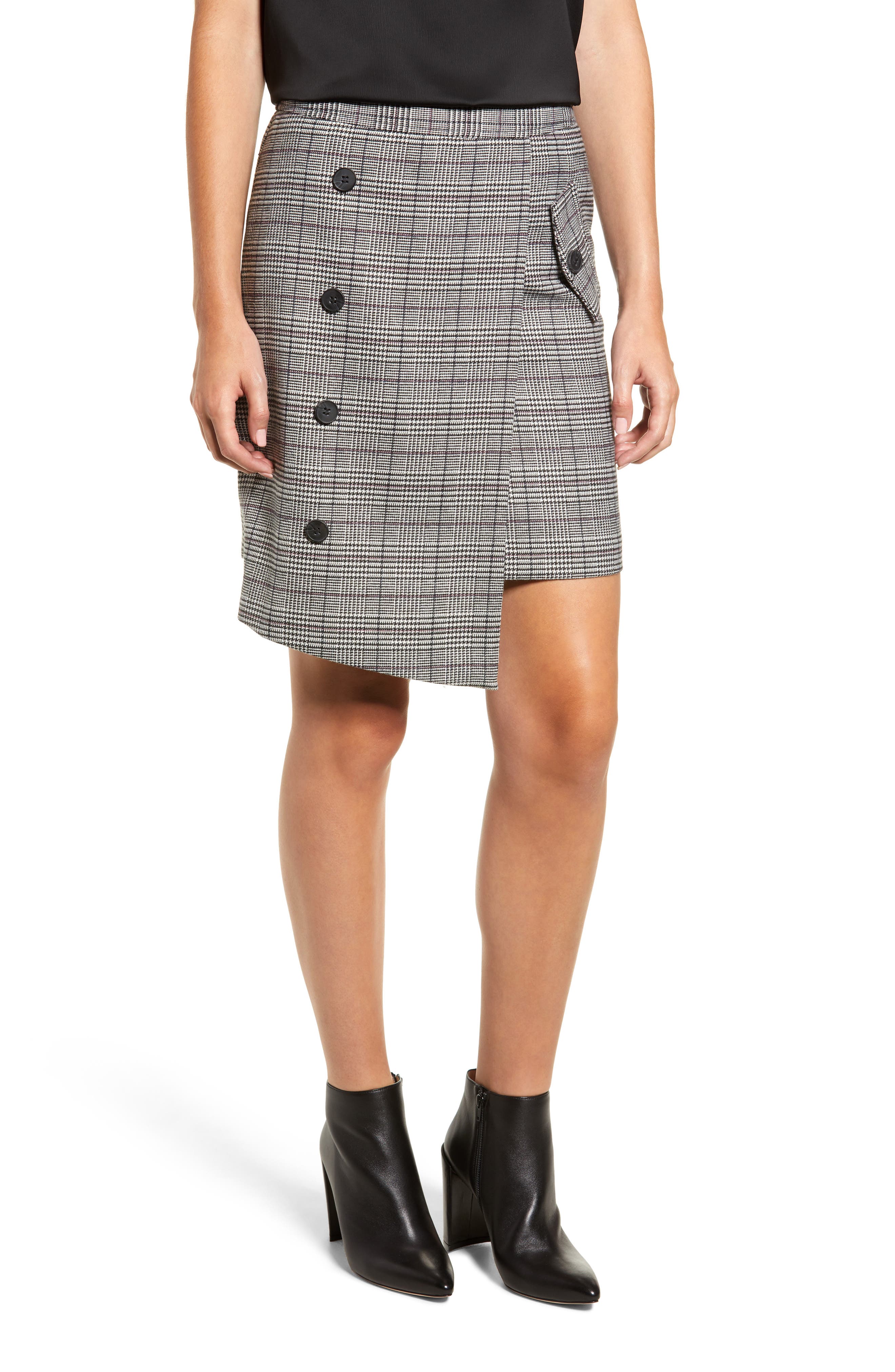 Chriselle Lim Bianca Houndstooth Button Front Skirt, Grey