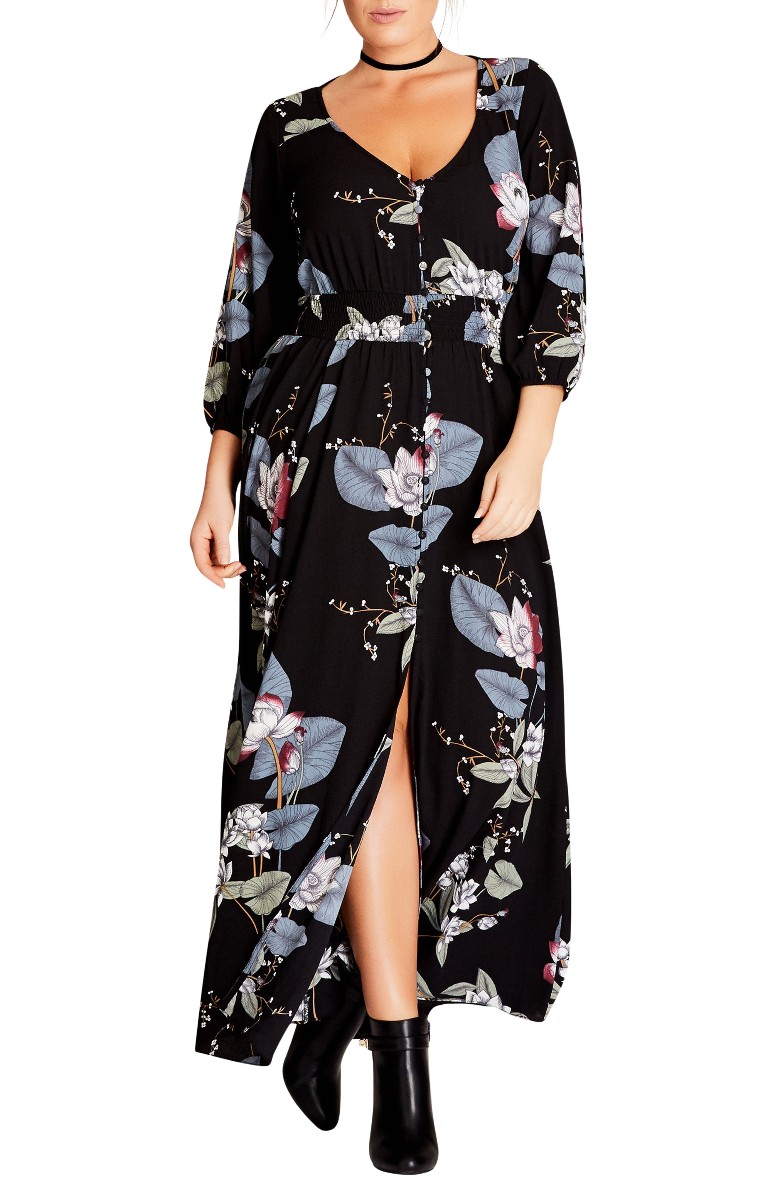 Plus Size City Chic Blossom Maxi Dress, Black