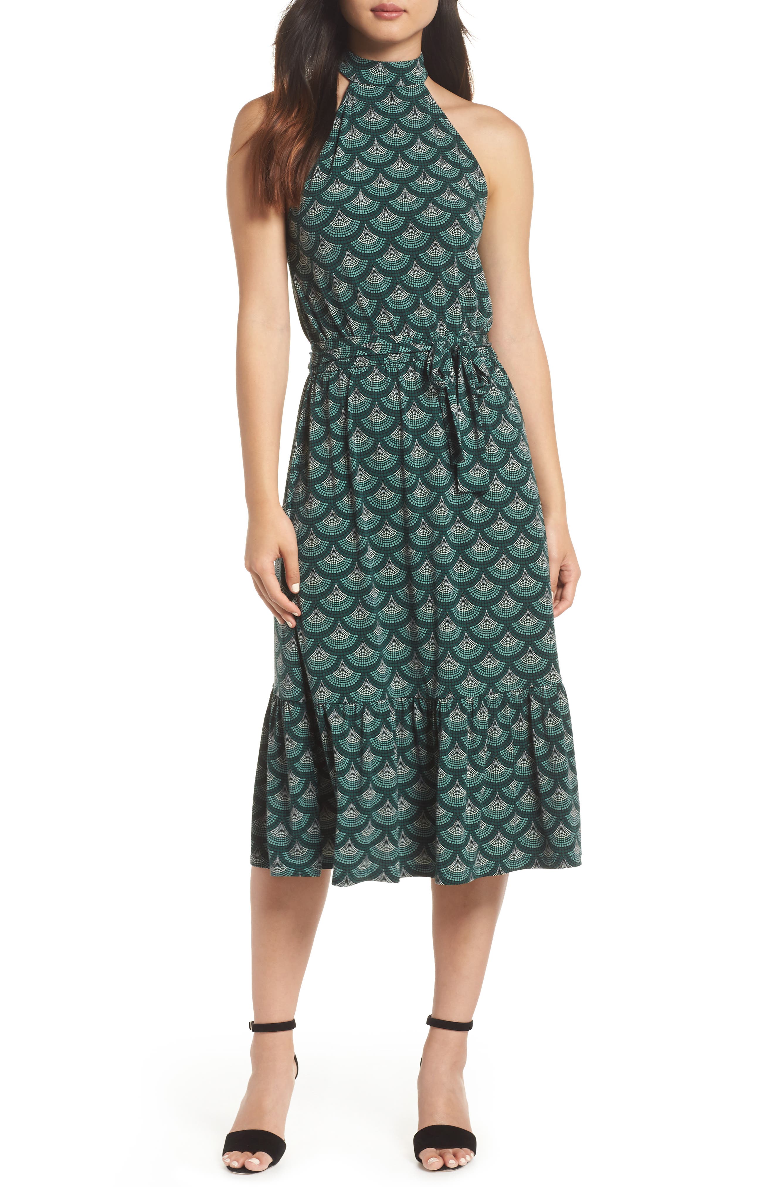 Michael Michael Kors Print Halter Midi Dress, Green