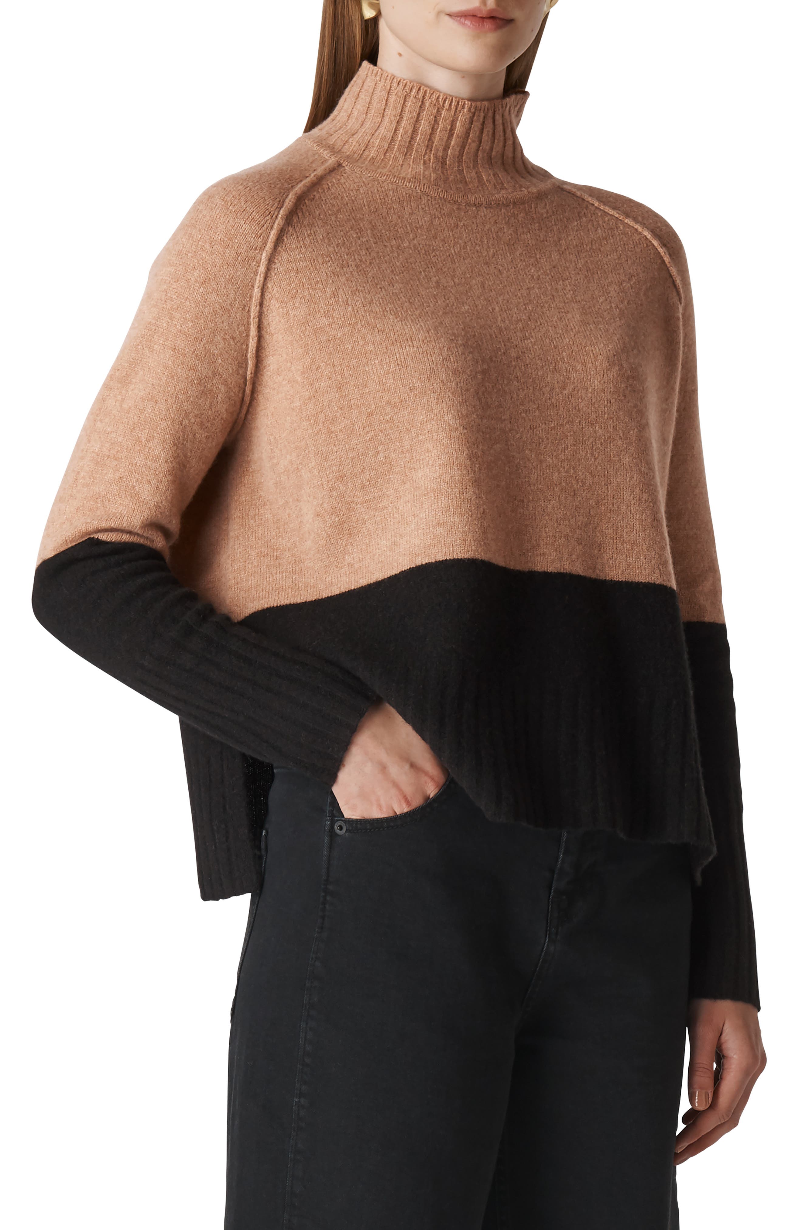 Whistles Colorblock Merino Wool Sweater, Black