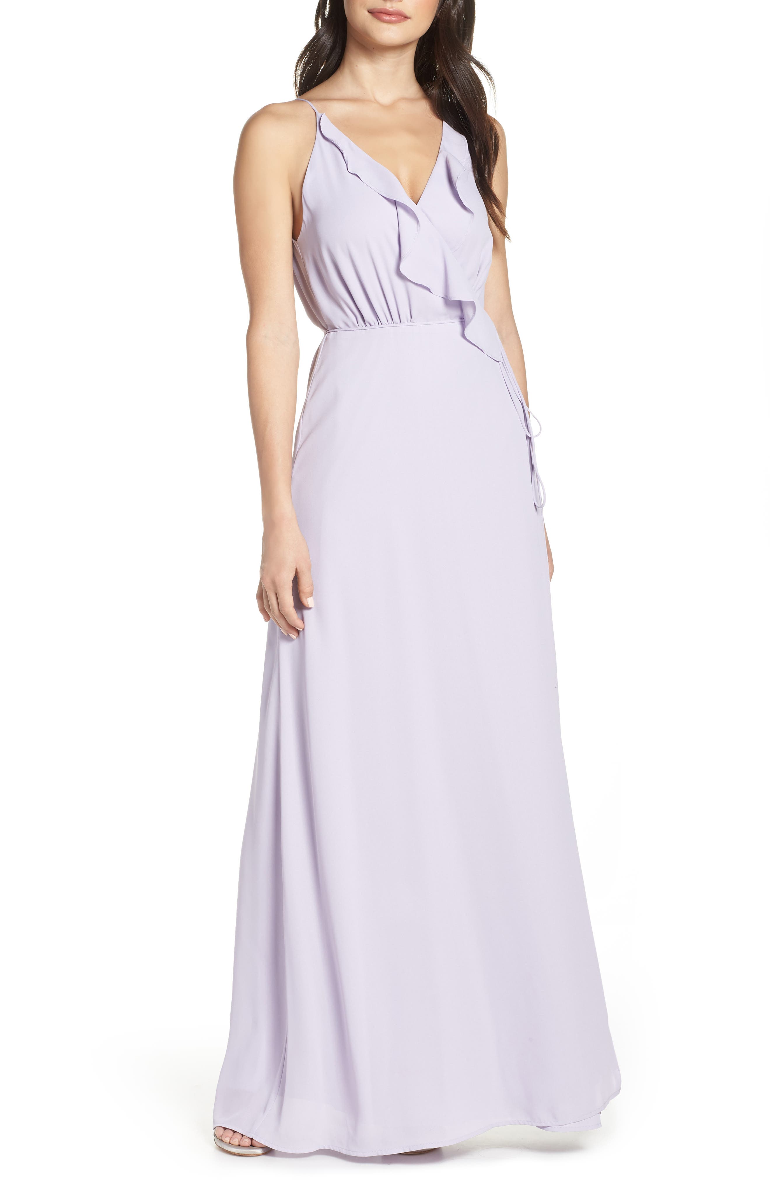 Wayf Jamie Ruffle Wrap Gown, Purple