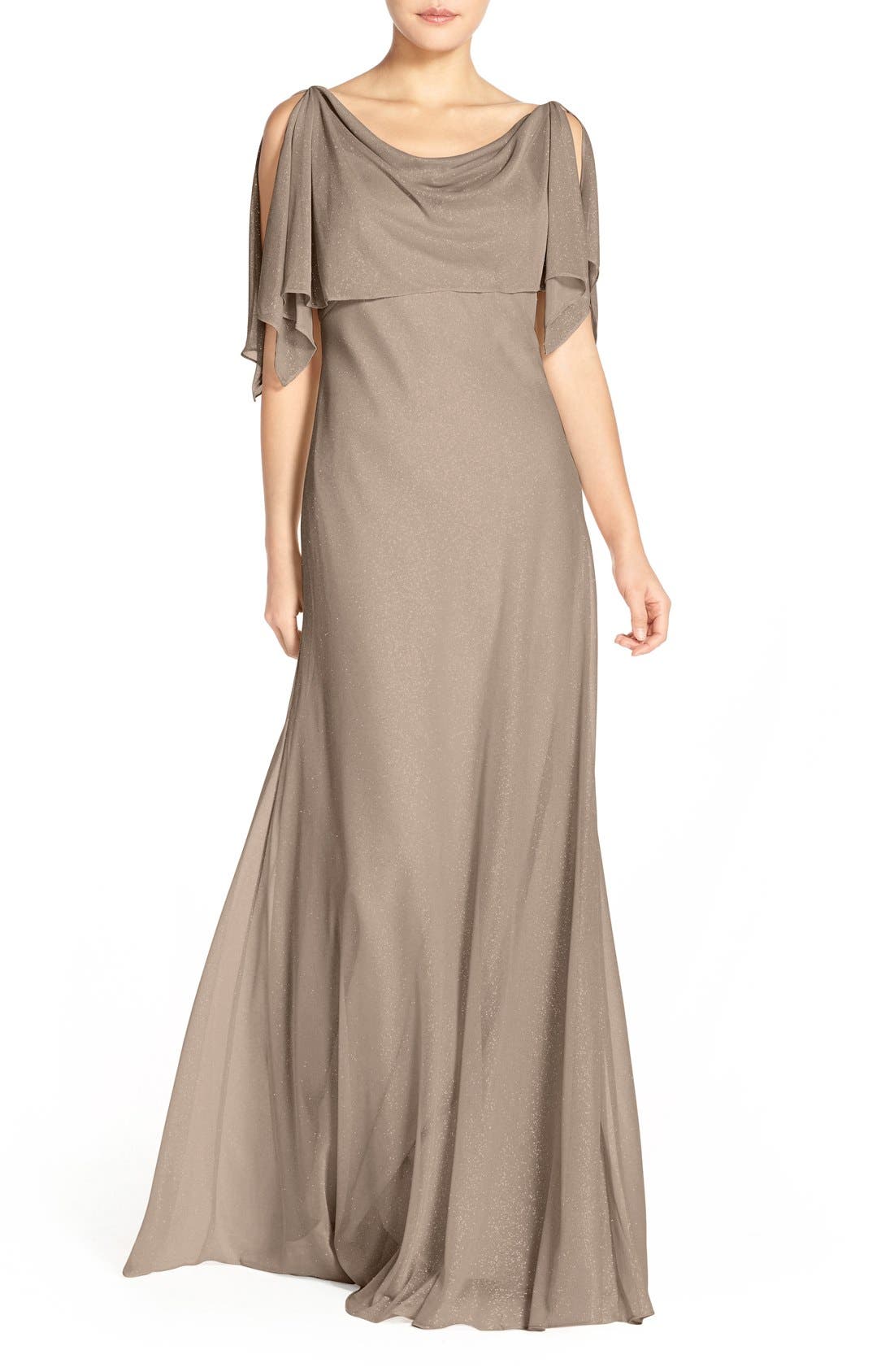 Jenny Yoo Devon Glitter Knit Gown With Detachable Capelet
