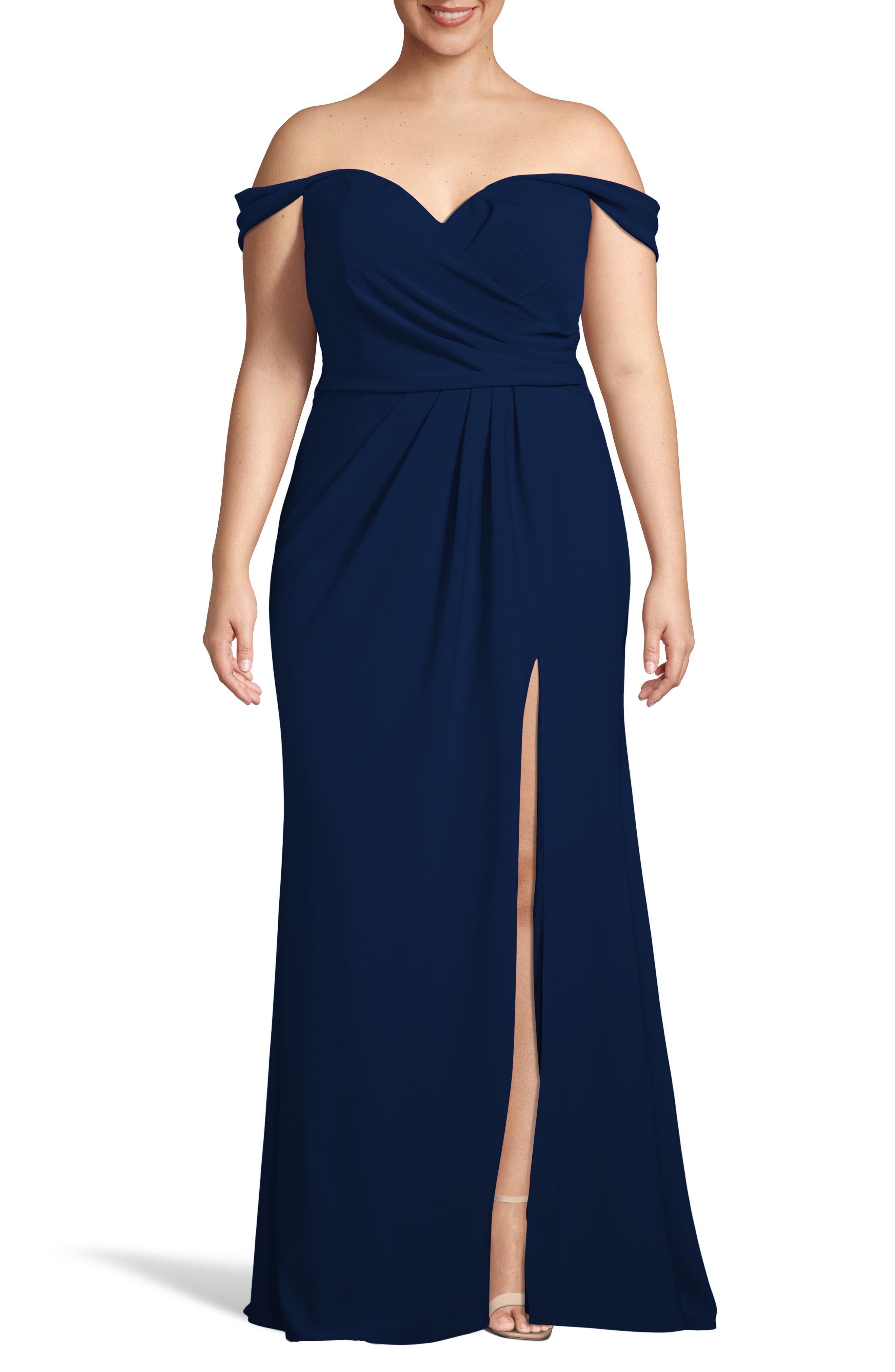 Plus Size Xscape Off The Shoulder Crepe Evening Dress