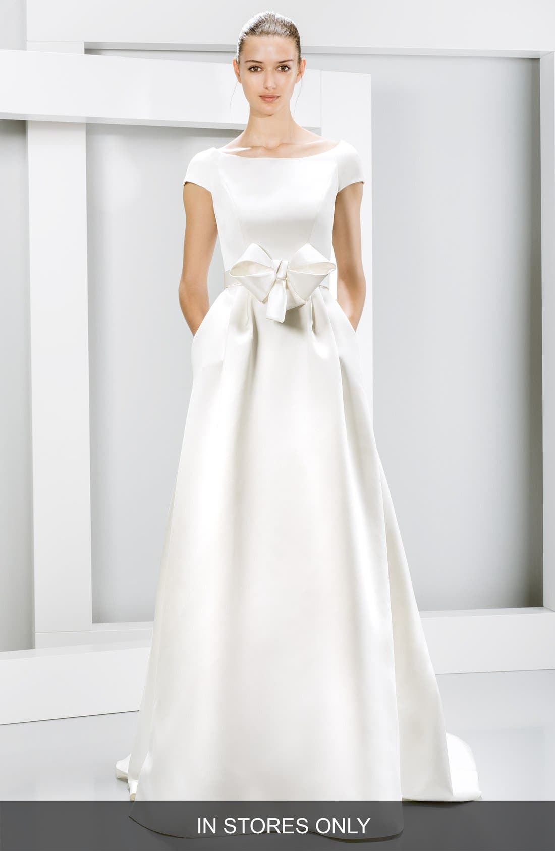 Jesus Peiro Bow Detail Cap Sleeve Mikado Satin Dress