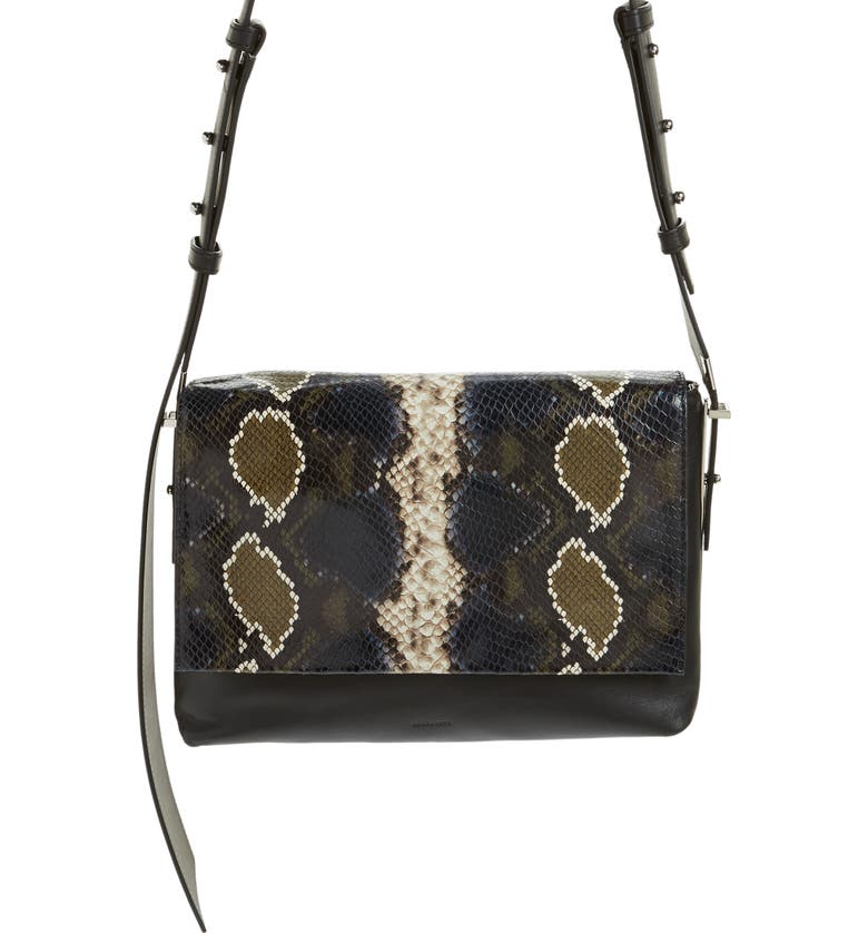 Shop Allsaints Versailles Python Print Leather Shoulder Bag Black In Black Multi Dark Khaki