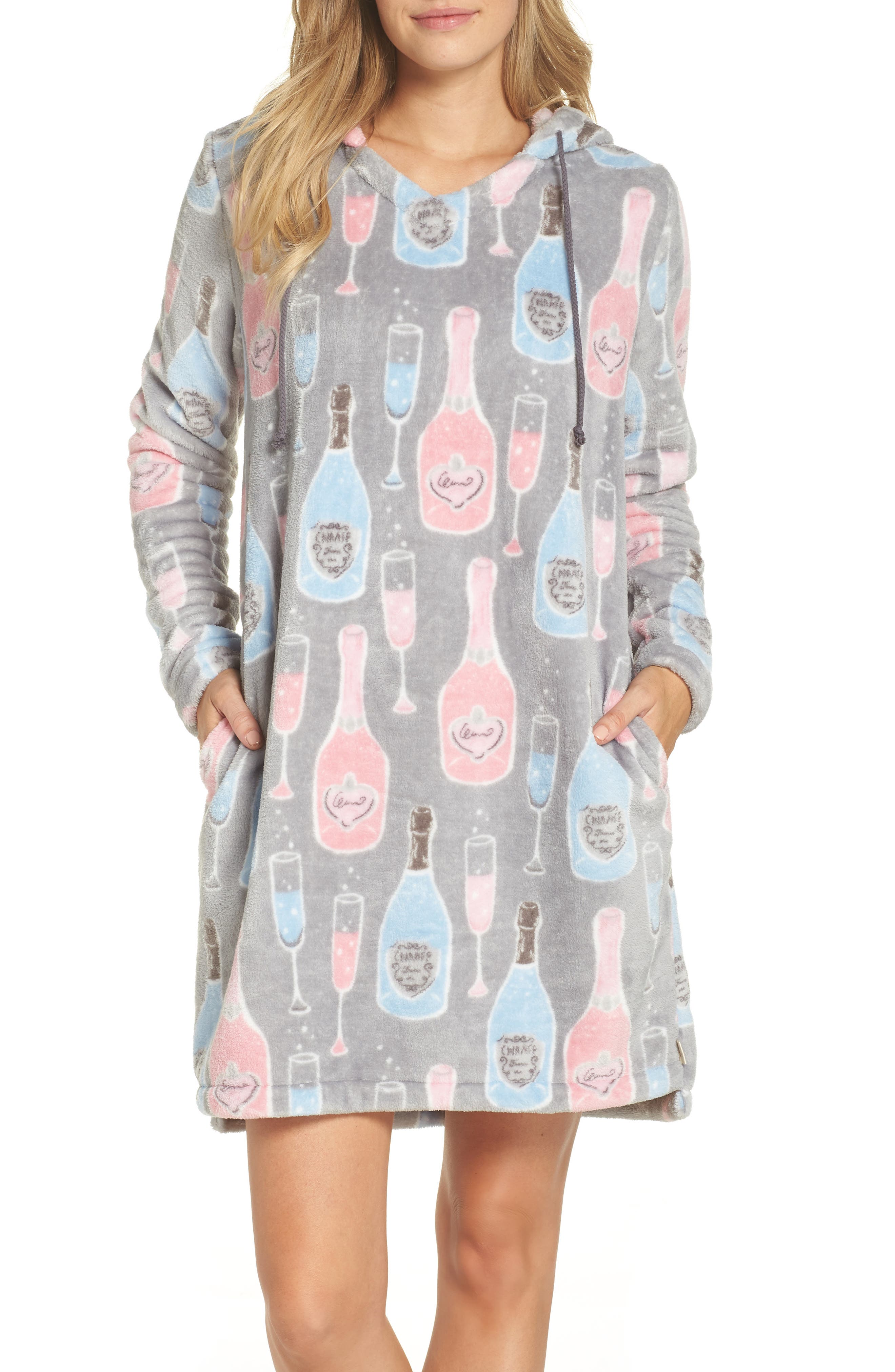 Munki Munki Plush Hooded Nightgown, Grey