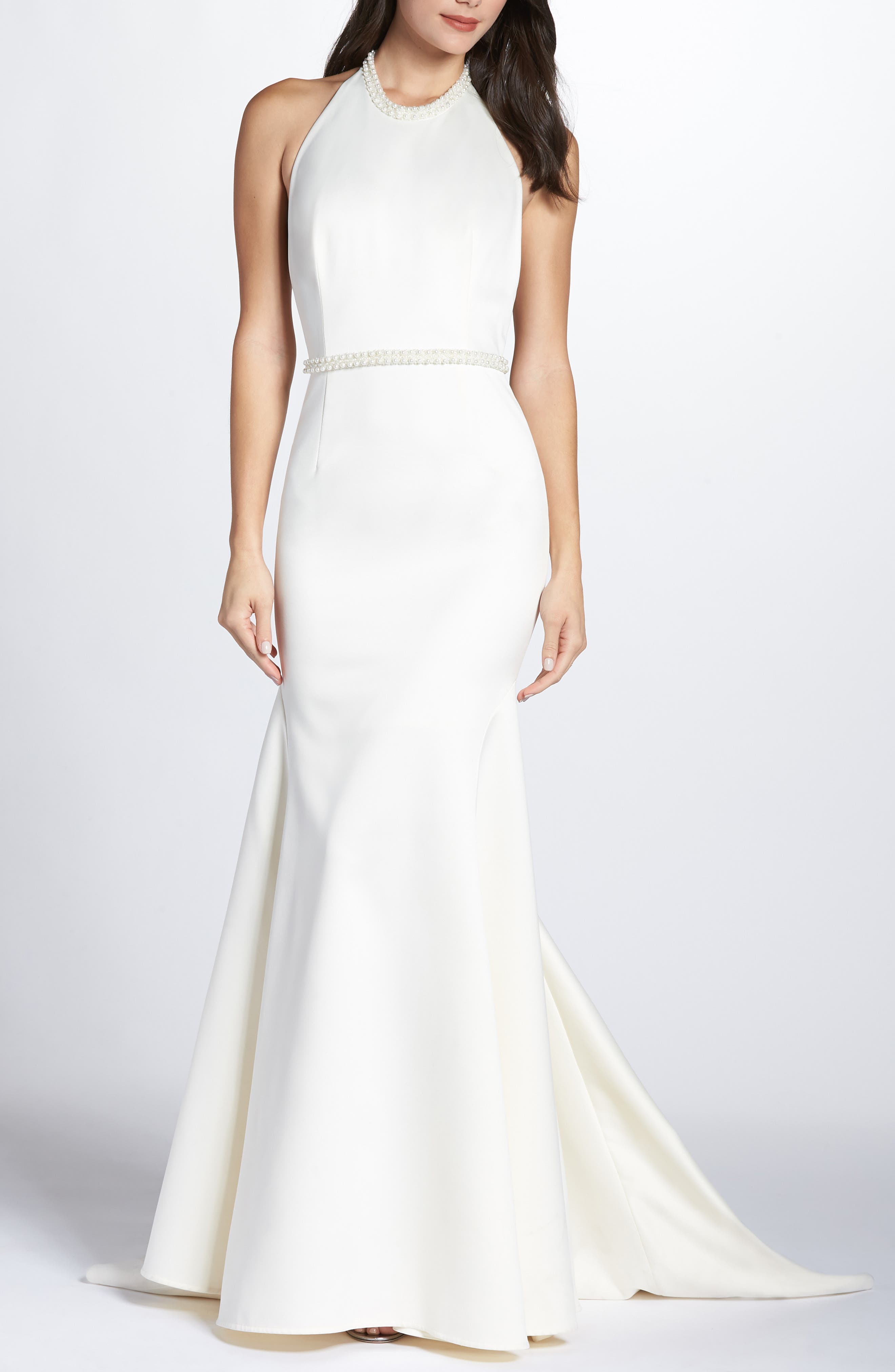 Bronx And Banco Monro Halter Trumpet Gown, White