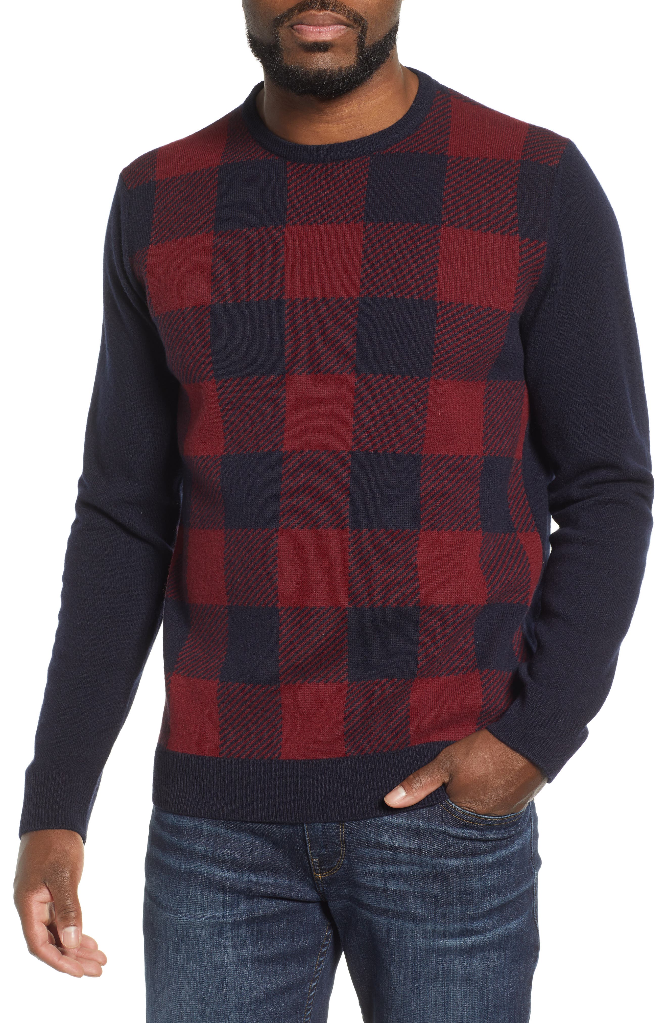 Barbour Buffalo Check Crewneck Sweater, Blue