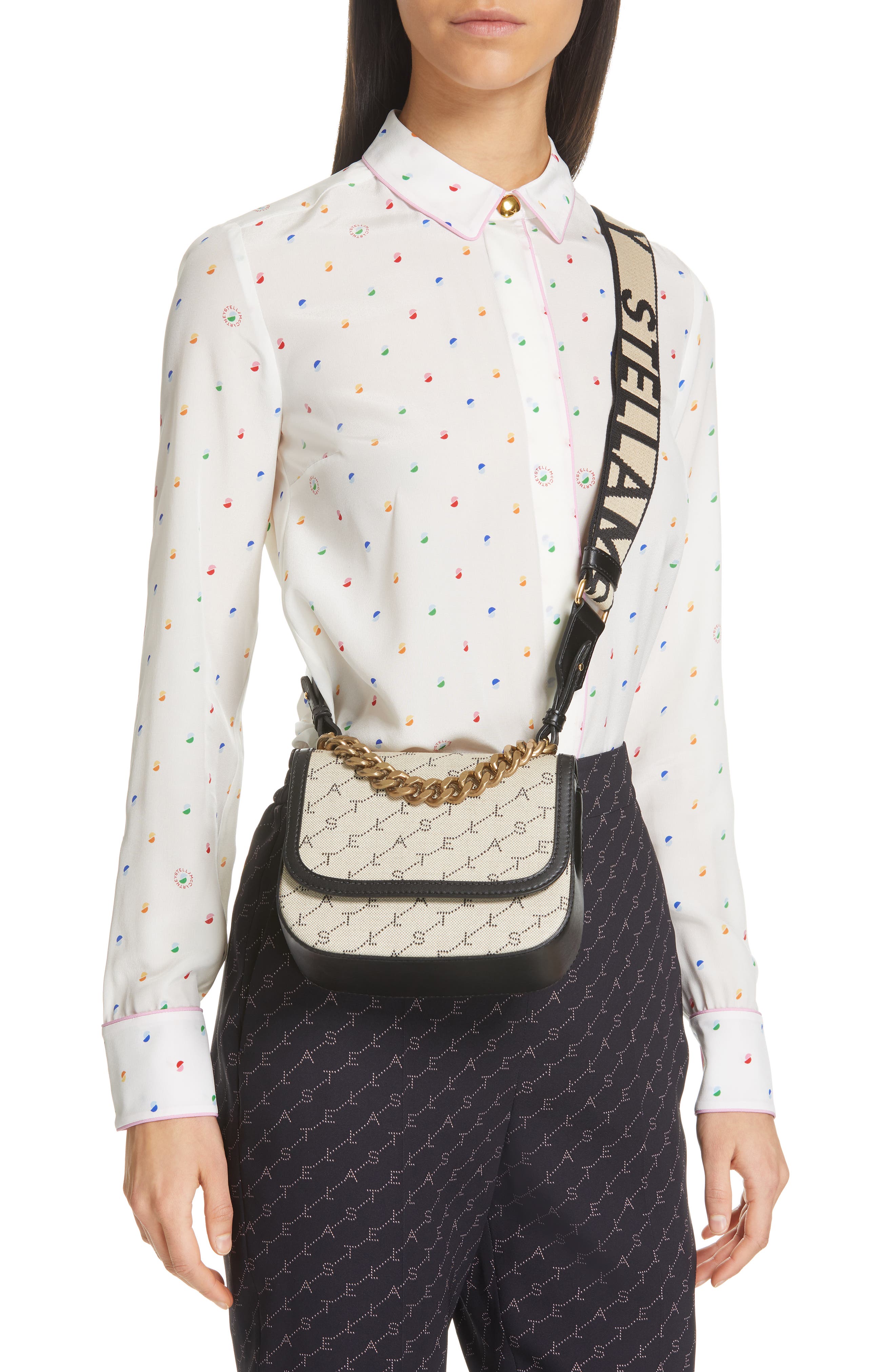 Stella Mccartney Monogram Canvas Chain Crossbody Bag - Beige