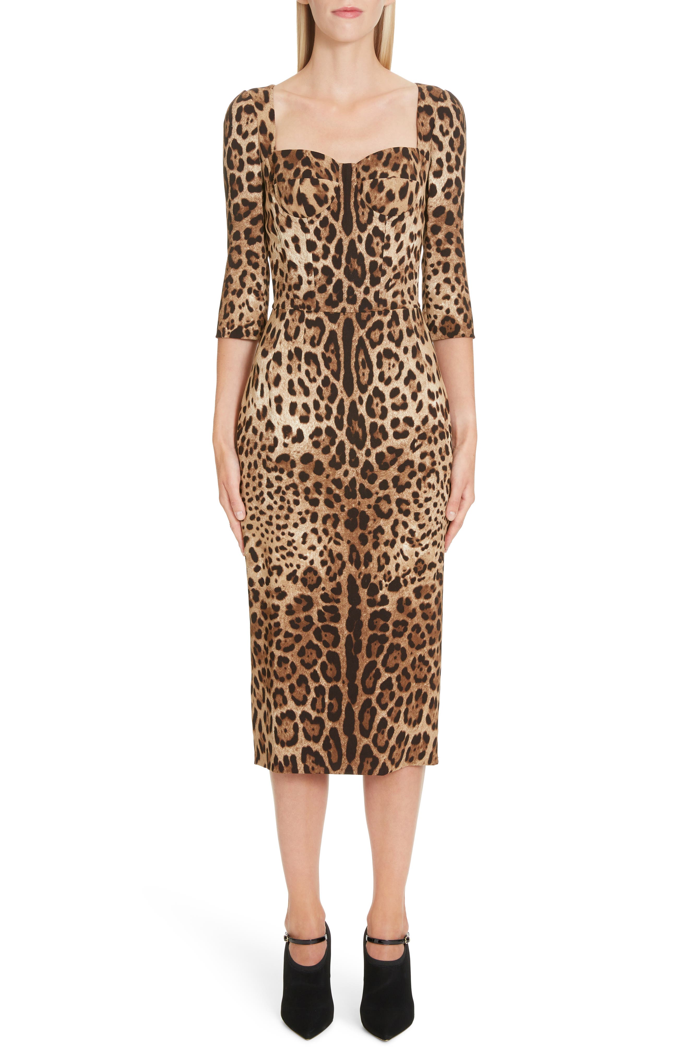 Dolce & gabbana Leopard Print Bustier Bodice Sheath Dress, US / 44 IT - Brown