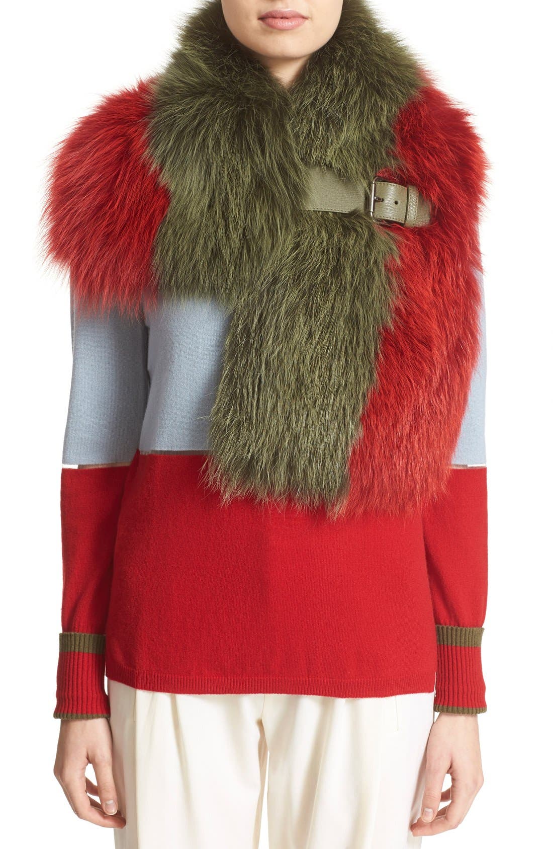 Fendi Leather Trim Bicolor Genuine Fox Fur Stole Nordstrom