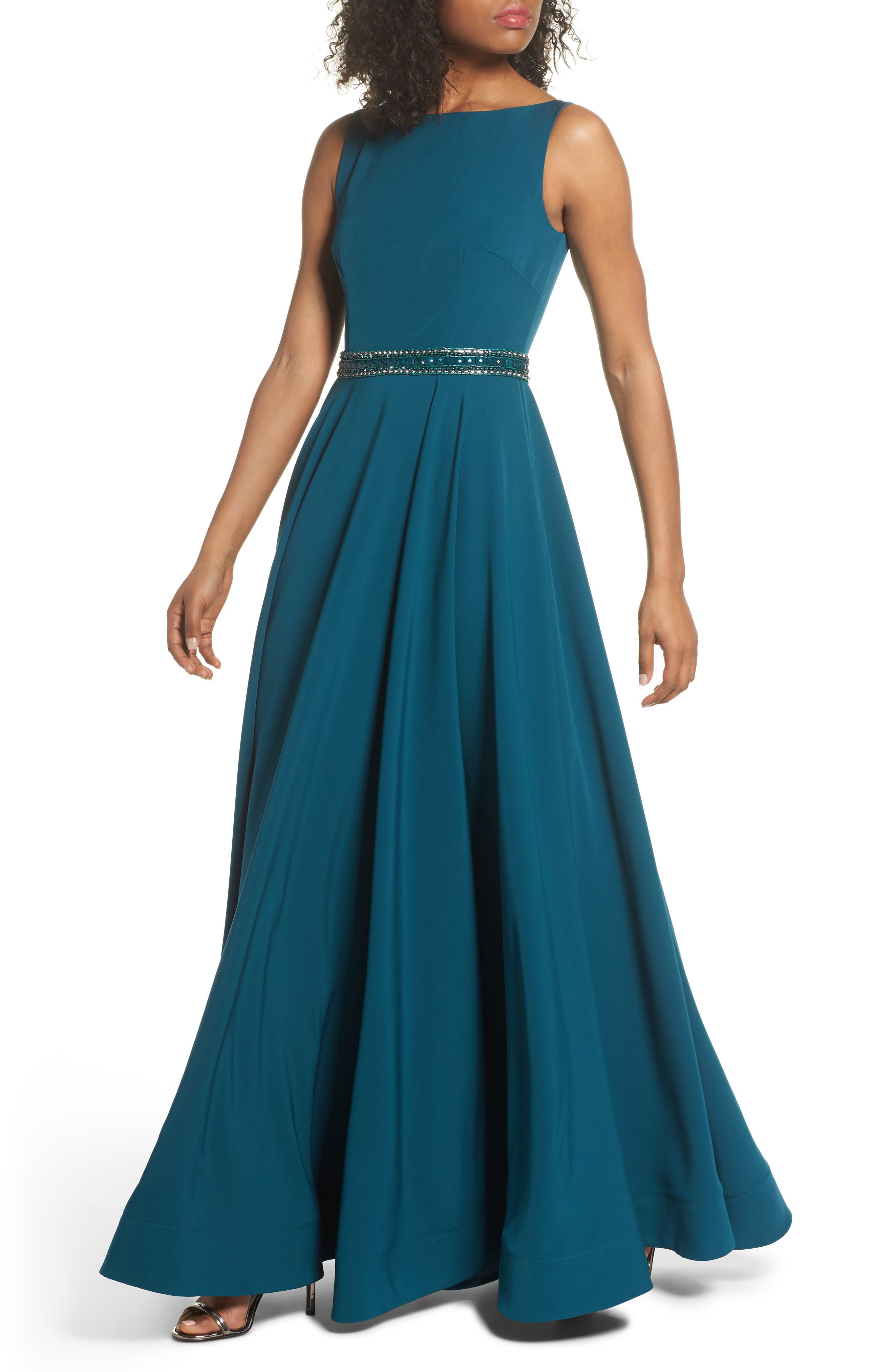 MAC Duggal Beaded Waist Gown, Blue