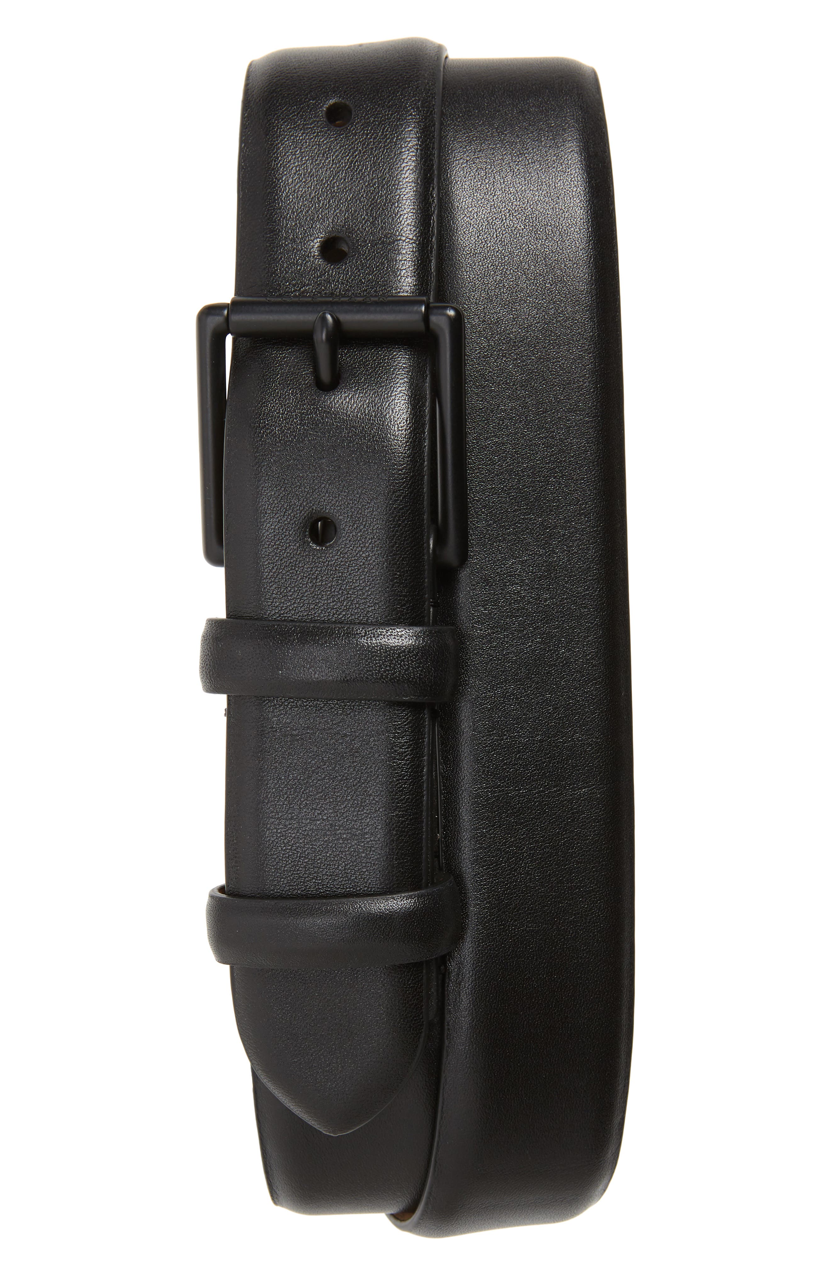 Cole Haan Leather Belt, Black/ Matte Black