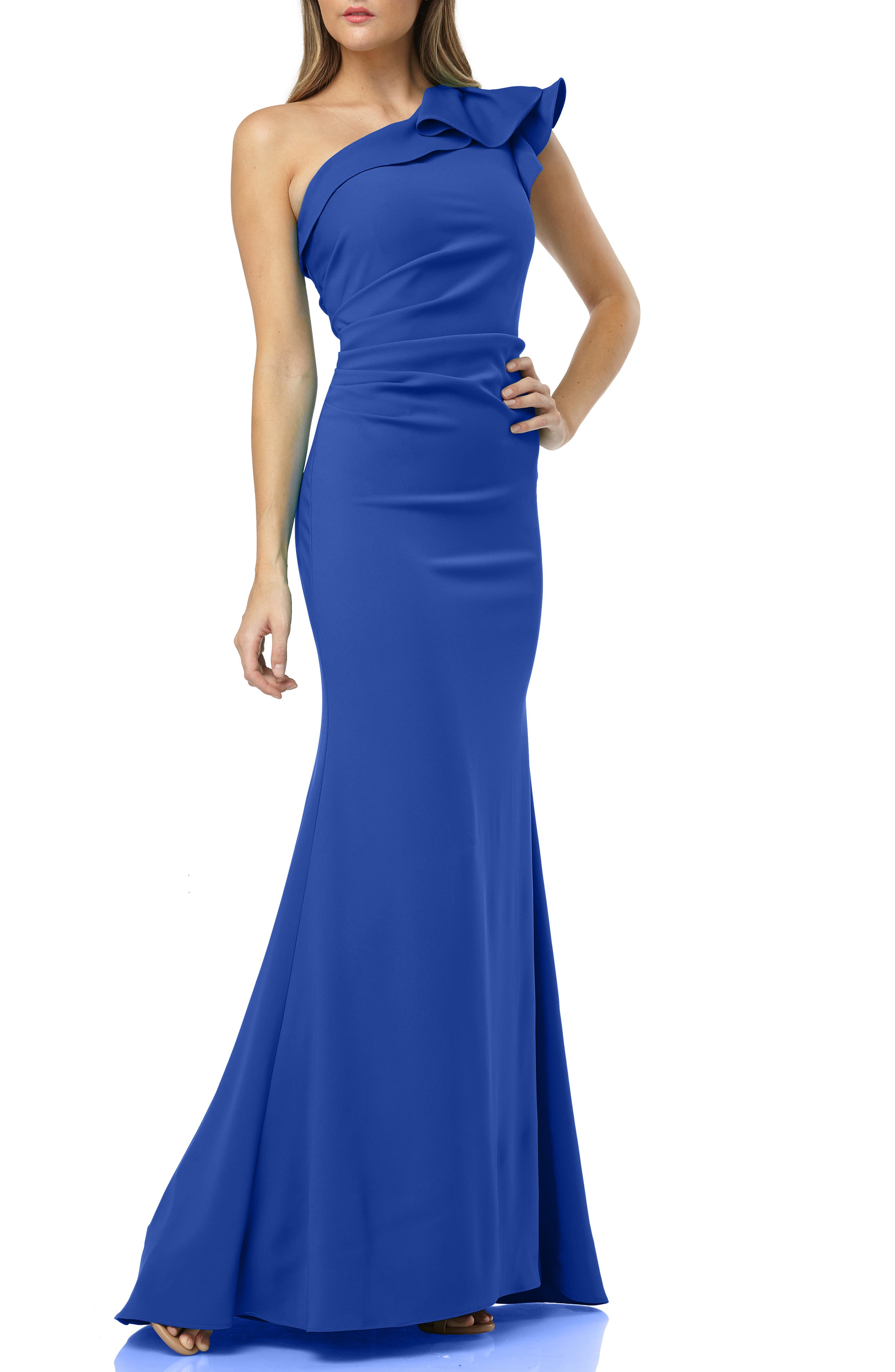 Carmen Marc Valvo Infusion One-Shoulder Gown, Blue