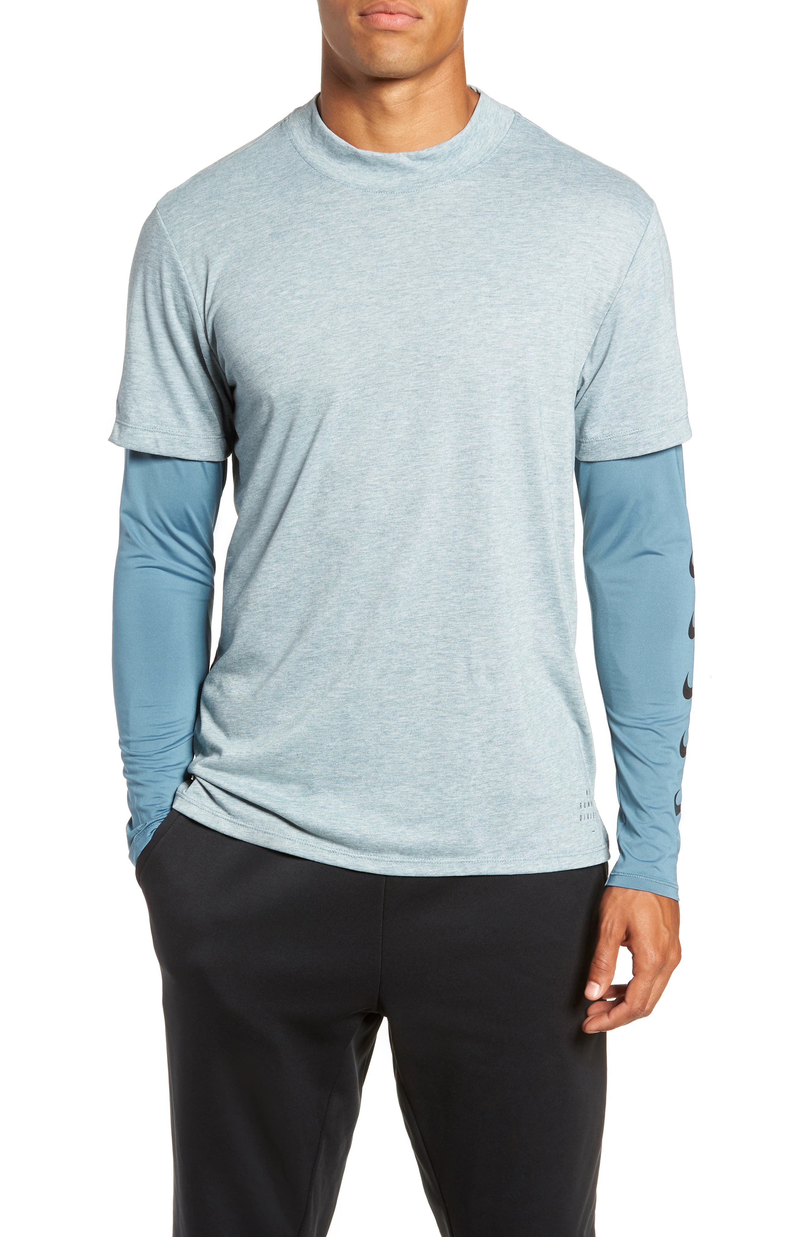 Nike Breathe Rise 365 Layered Long Sleeve T-Shirt Blue/green