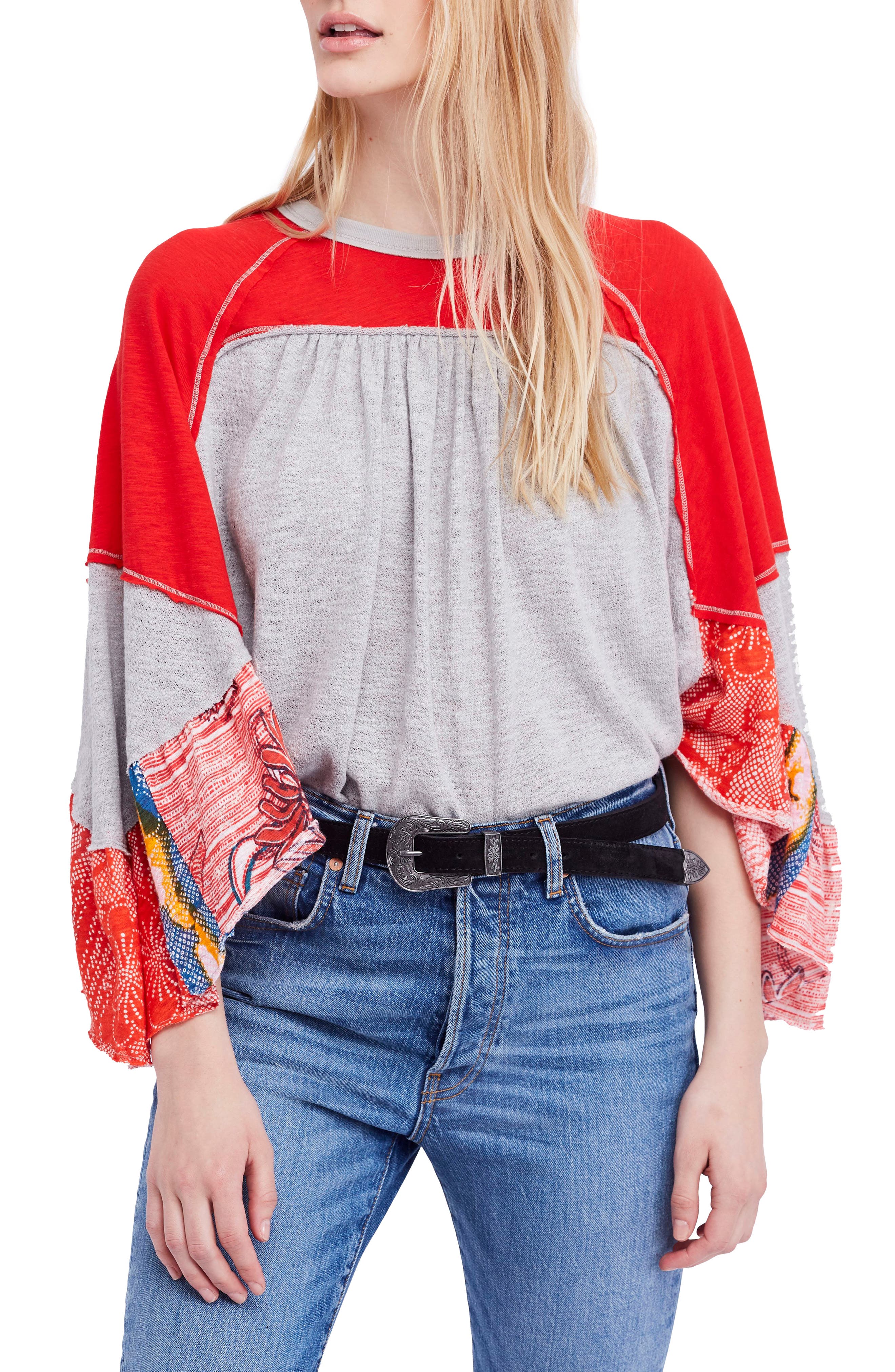 We The Free By Free People Friday Fever Pattern Mix Top, Grey